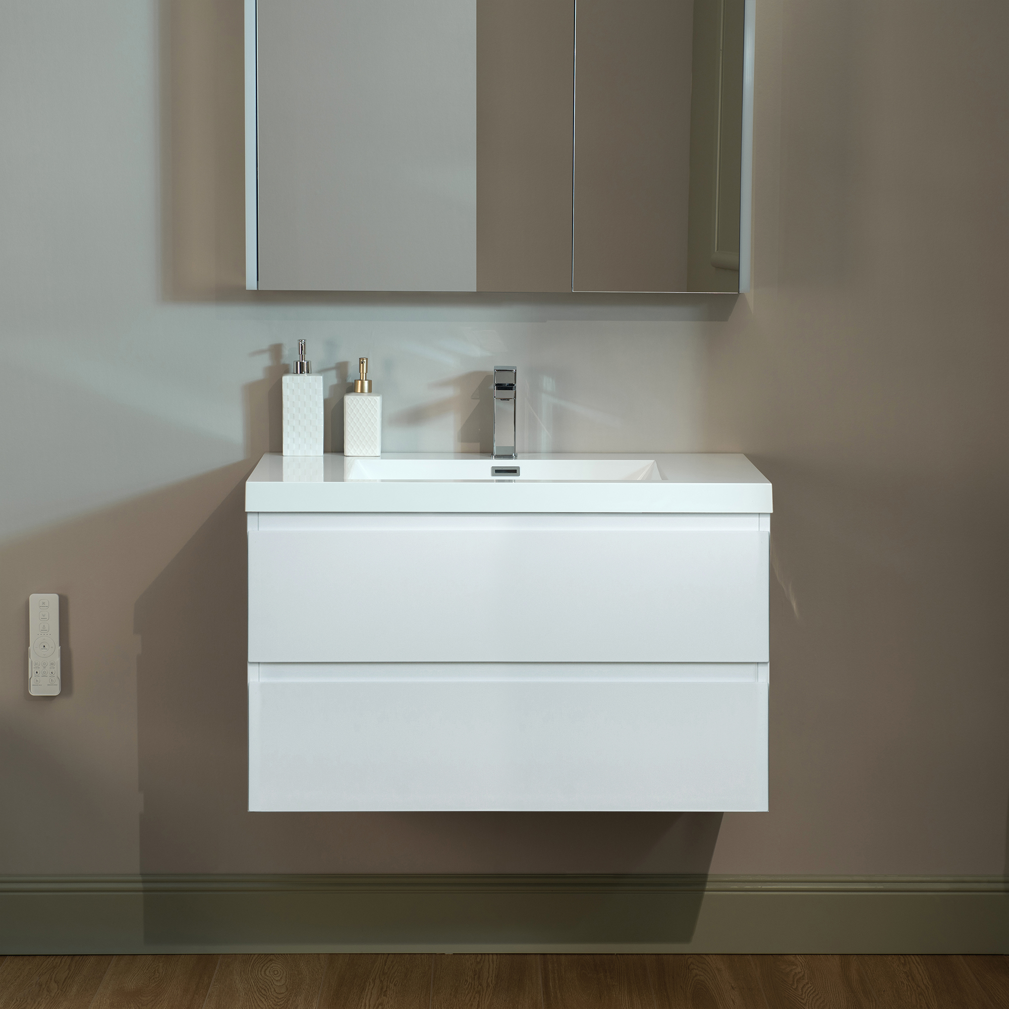 WOODBRIDGE 35-3/8 in. W x 19-5/8 in. D Wall Mounted Floating Vanity in Glossy White with Resin Composite Vanity Top in Glossy White