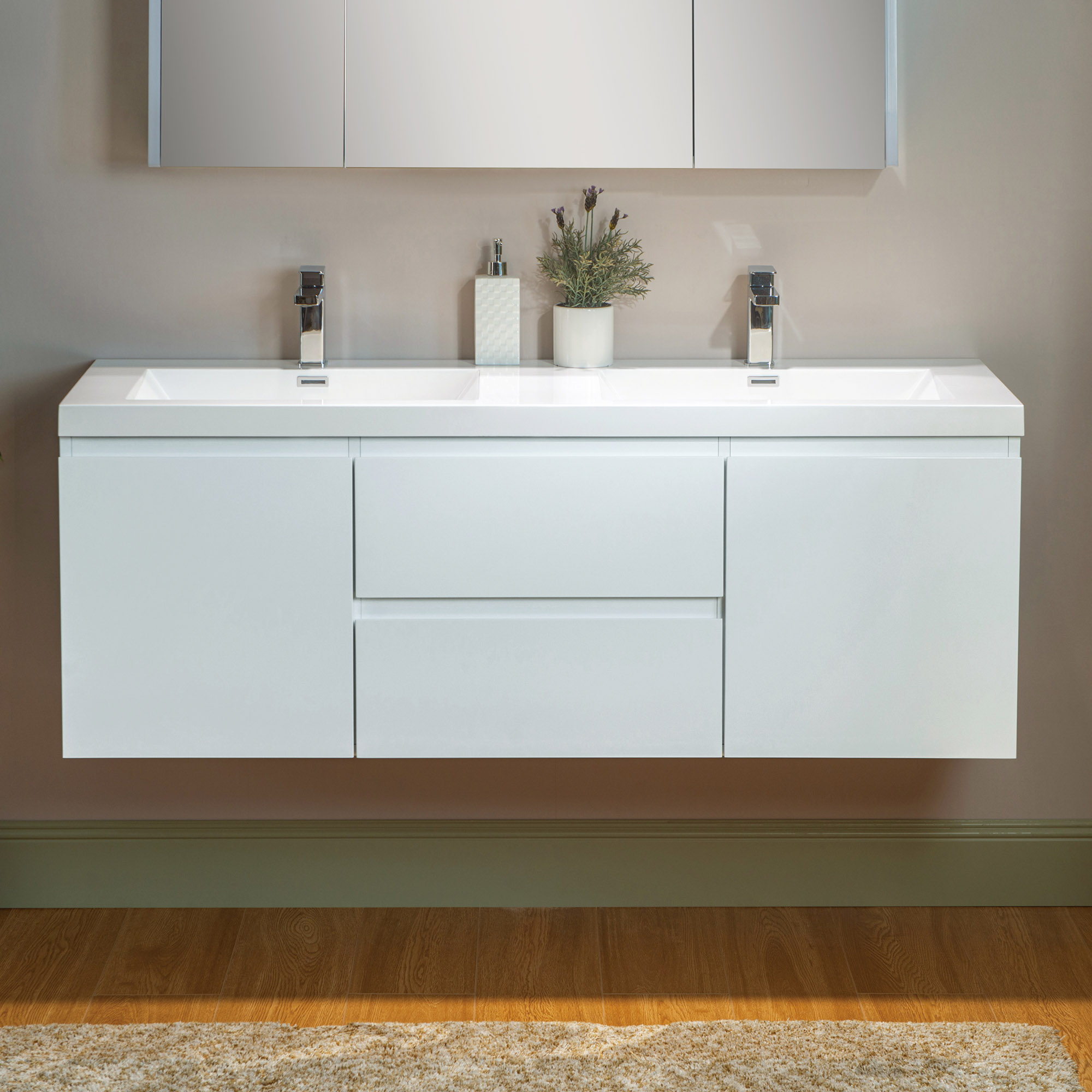 WOODBRIDGE 59 in. W x 19-5/8 in. D Wall Mounted Floating Vanity in Glossy White with Resin Composite Vanity Top in Glossy White