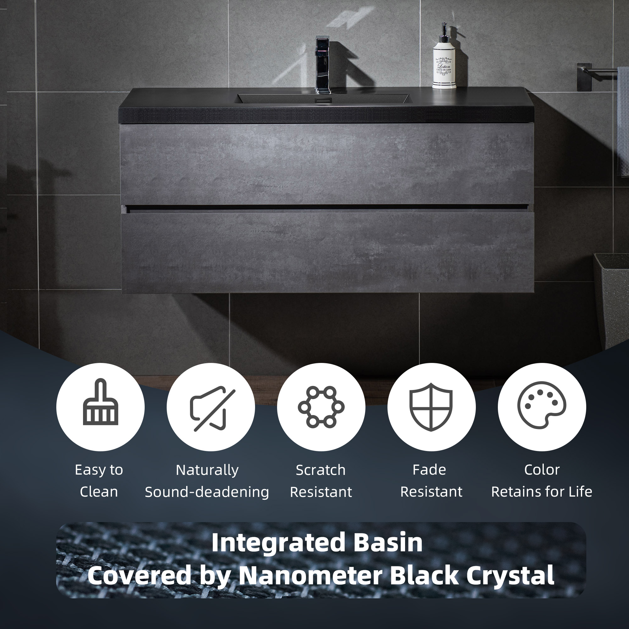  WOODBRIDGE 47-1/4 in. W x 19-5/8 in. D Wall Mounted Floating Bathroom Vanity in Gray with Quartz Sand Composite Vanity Top in Matte Black_20556