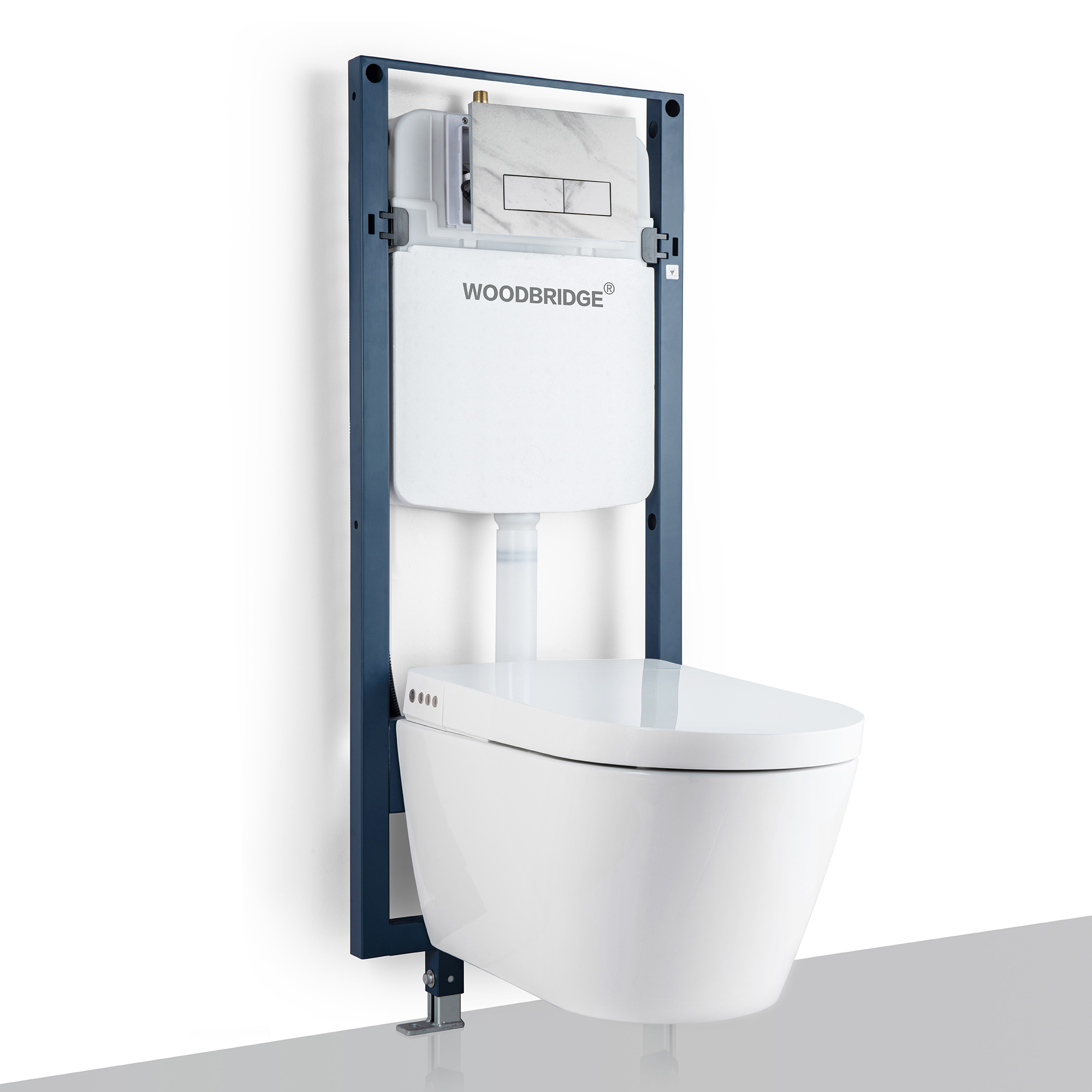  WOODBRIDGE  Intelligent Compact Elongated Dual-flush wall hung toilet with Bidet Wash Function, Heated Seat & Dryer. Matching Concealed Tank system and White Marble Stone Slim Flush Plates Included.LT611 + SWHT611+FP611-WH_20702