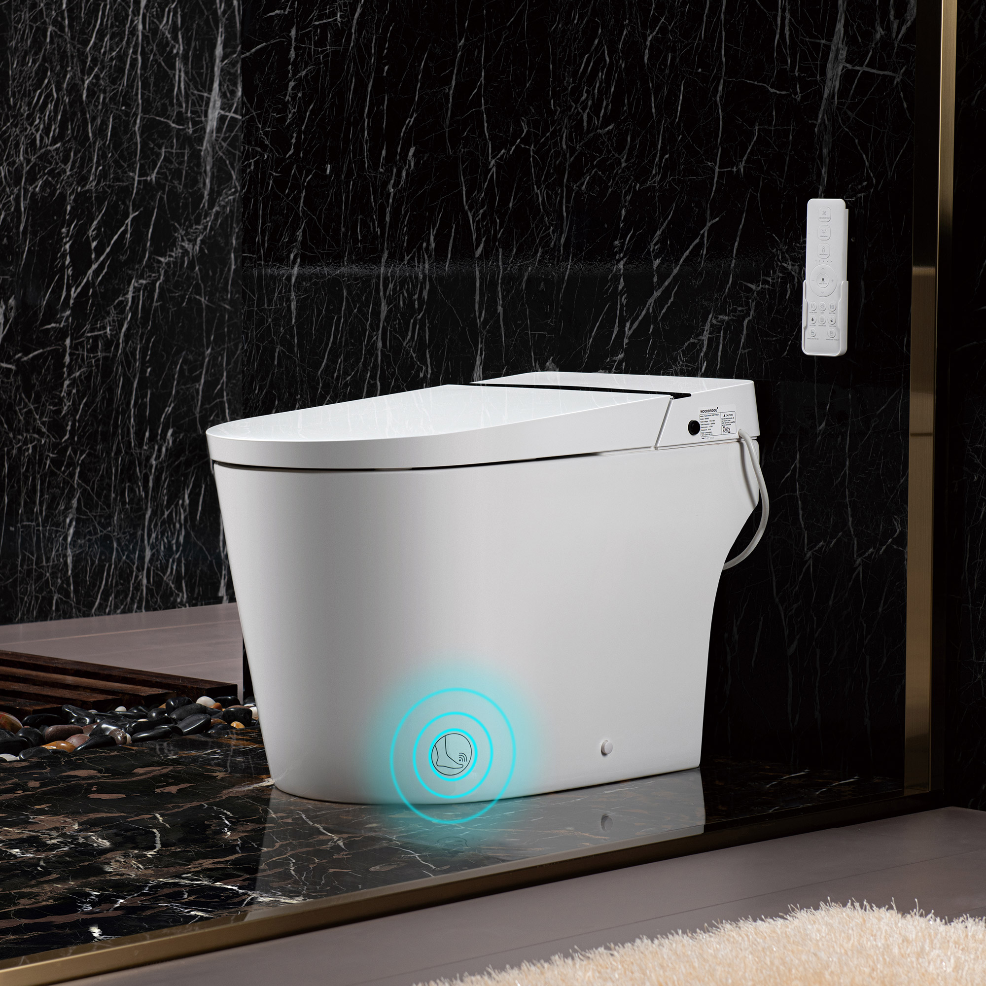 WOODBRIDGE B0990S One Piece Elongated Smart Toilet Bidet with Auto Open & Close, Auto Flush, Foot Sensor Flush, LED Temperature Display, Heated Seat and Integrated Multi Function Remote Control, White