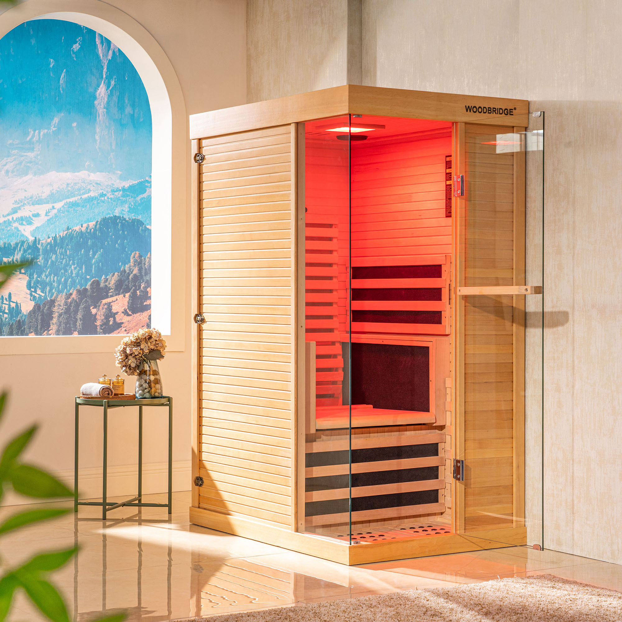  1 Person Canadian Hemlock Wood Infrared Sauna For Home With Touch-Tone Keypad, Led Color Therapy Light, Tempered Glass Door And A Top Vent_20787