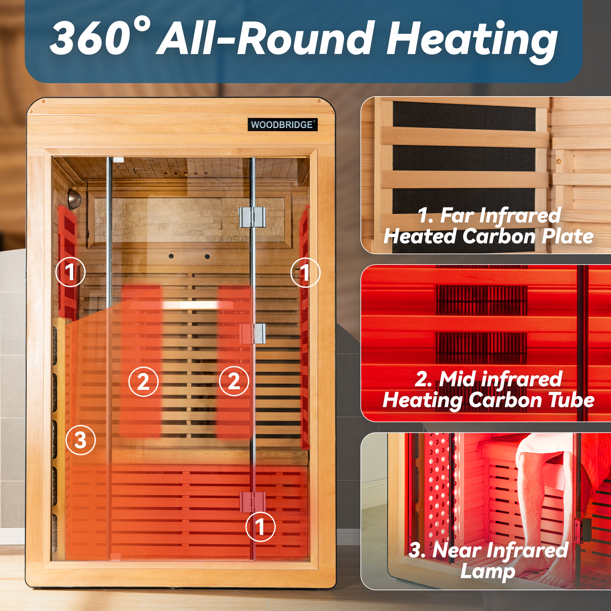  2 Person Canadian Hemlock Wood Infrared Sauna For Home With Touch-Tone Keypad, Led Color Therapy Light, Tempered Glass Door And A Top Vent_20796