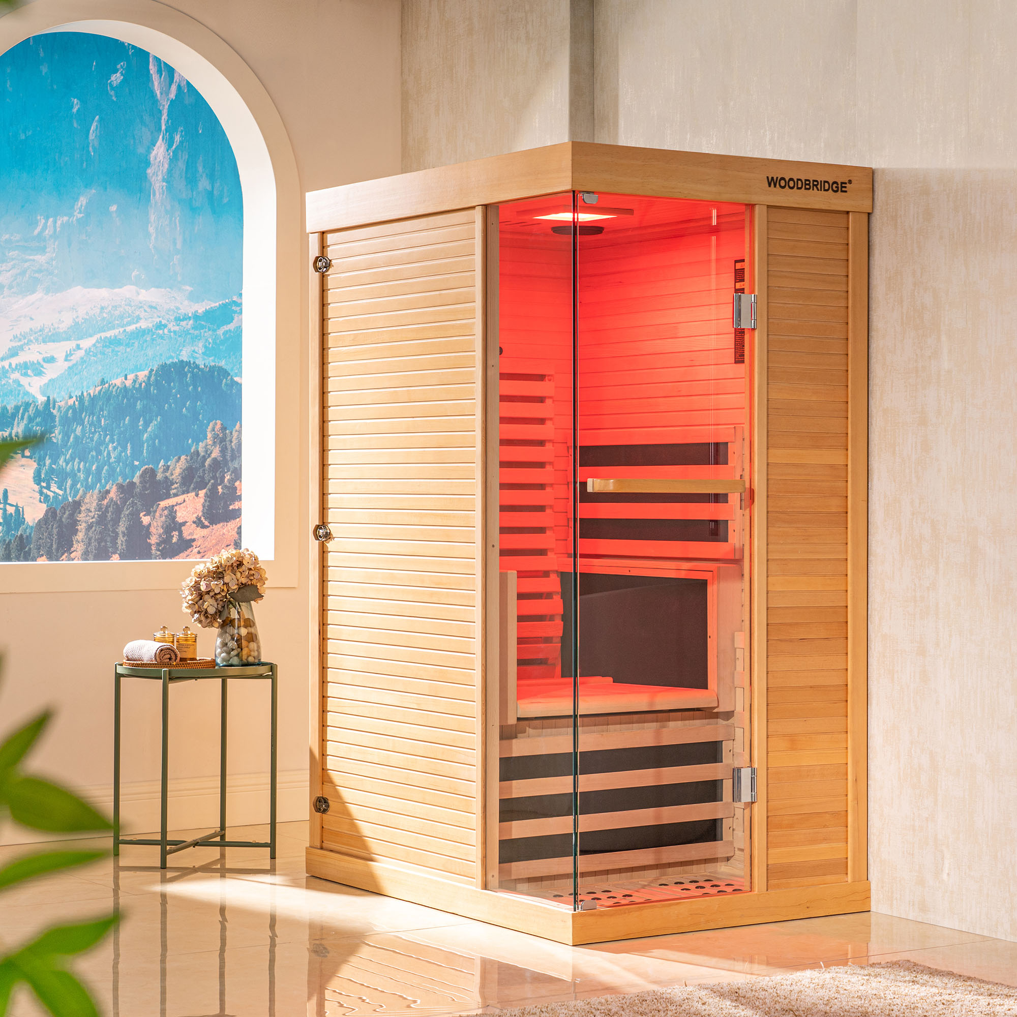 1 Person Canadian Hemlock Wood Infrared Sauna For Home With Touch-Tone Keypad, Led Color Therapy Light, Tempered Glass Door And A Top Vent