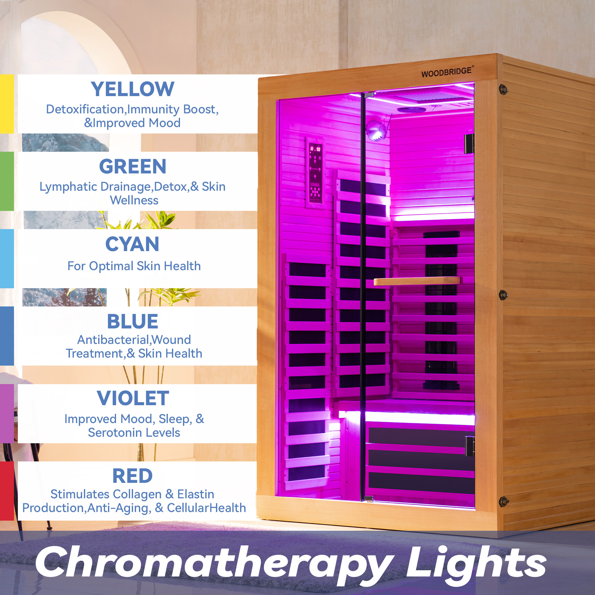  2 Person Canadian Hemlock Wood Infrared Sauna For Home With Touch-Tone Keypad, Led Color Therapy Light, Tempered Glass Door And A Top Vent_20954