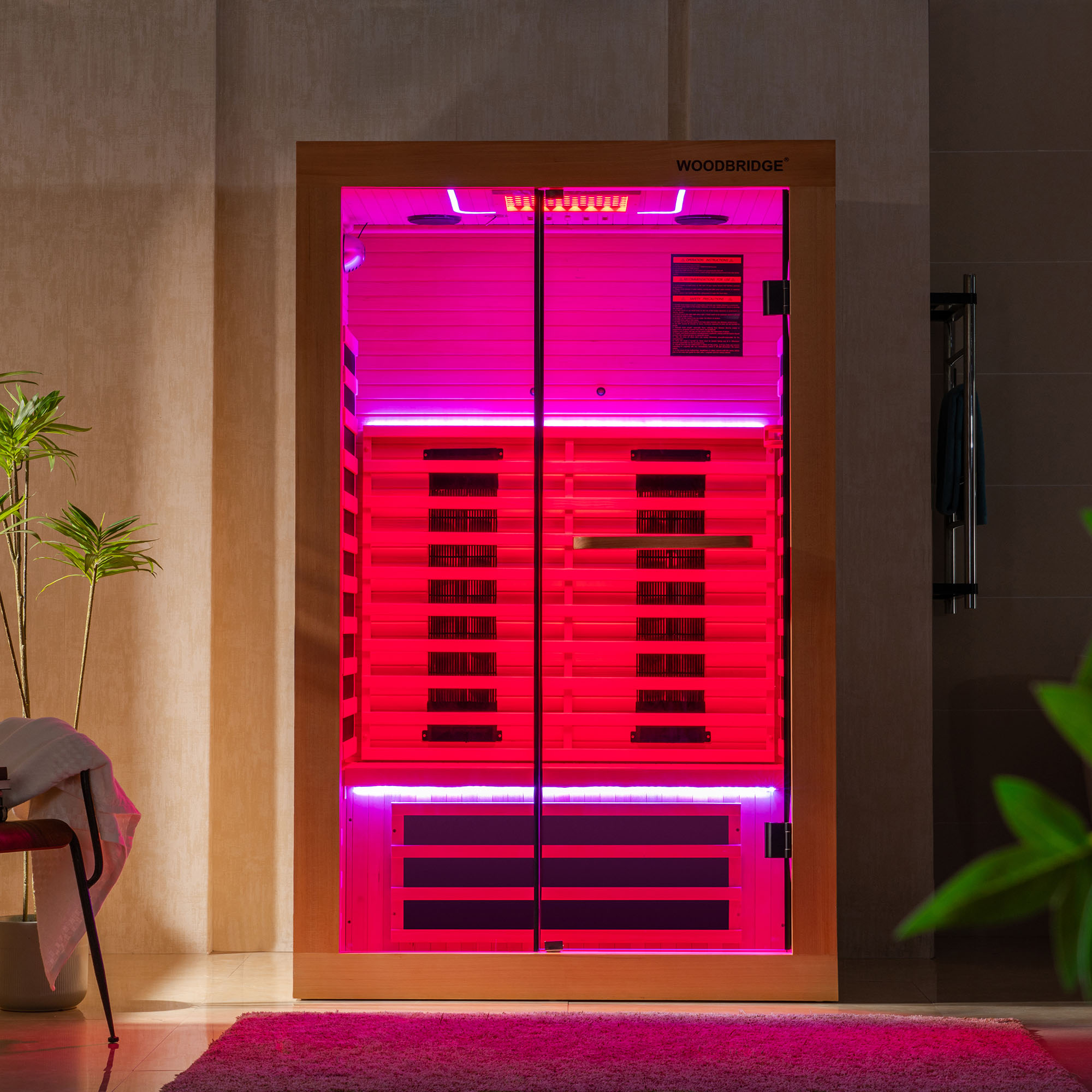  2 Person Canadian Hemlock Wood Infrared Sauna For Home With Touch-Tone Keypad, Led Color Therapy Light, Tempered Glass Door And A Top Vent_20964