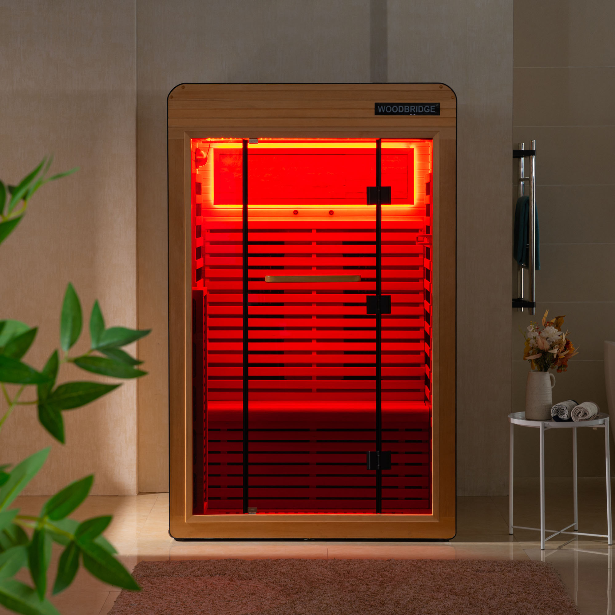  2 Person Canadian Hemlock Wood Infrared Sauna For Home With Touch-Tone Keypad, Led Color Therapy Light, Tempered Glass Door And A Top Vent_20998