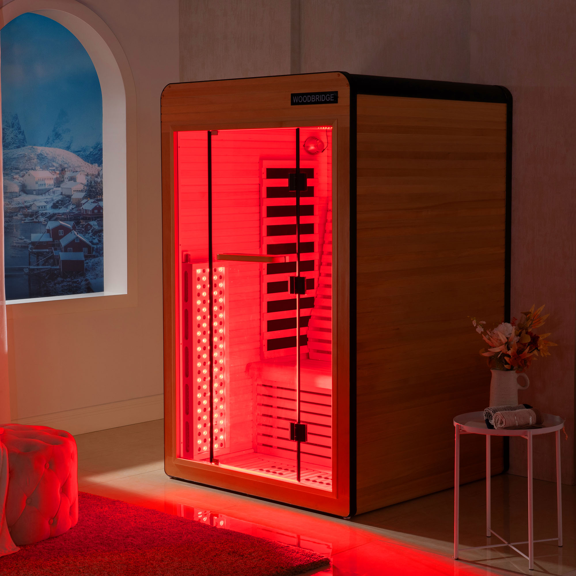  2 Person Canadian Hemlock Wood Infrared Sauna For Home With Touch-Tone Keypad, Led Color Therapy Light, Tempered Glass Door And A Top Vent_21001