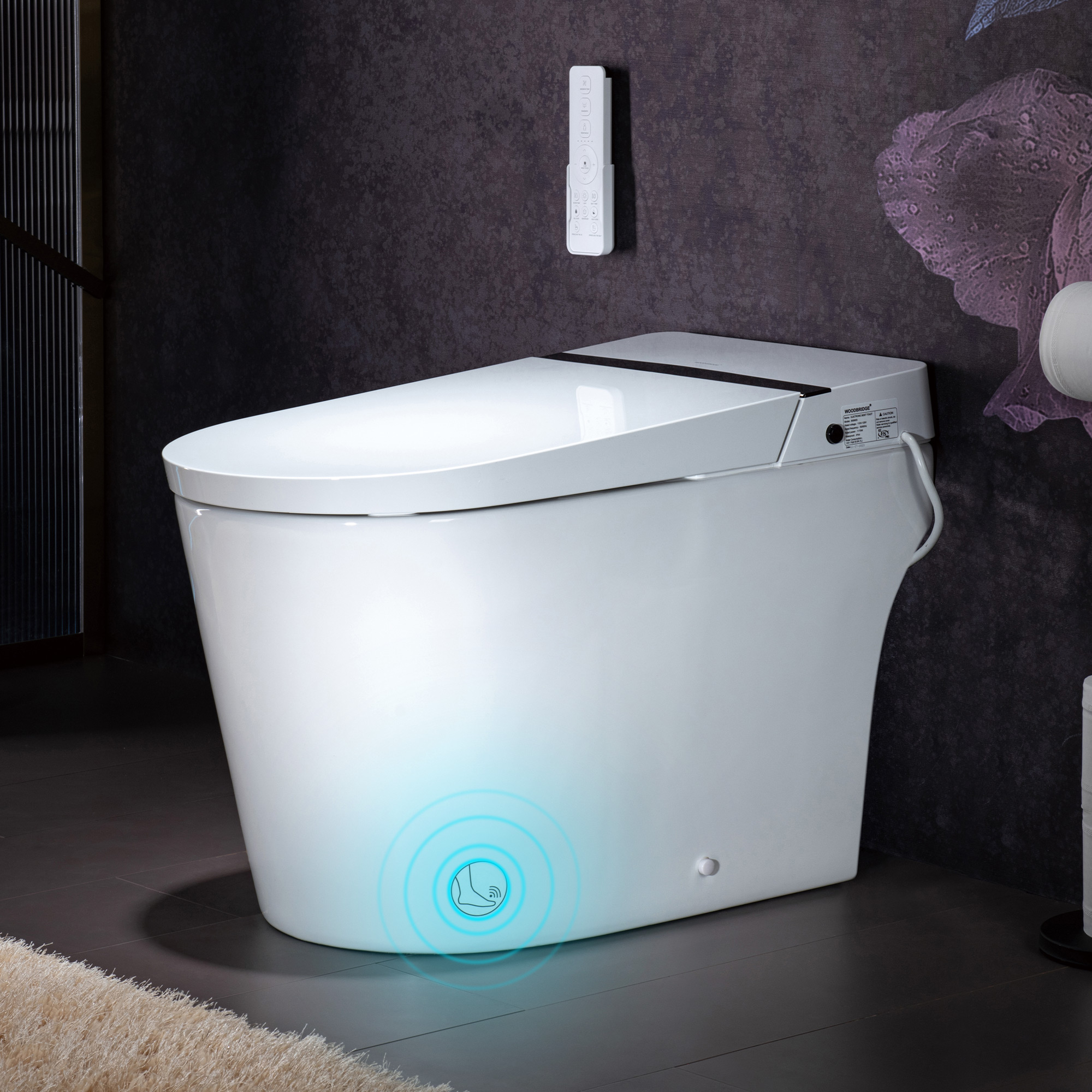 WOODBRIDGE B0990S One Piece Elongated Smart Toilet Bidet with Auto Open & Close, Auto Flush, Foot Sensor Flush, LED Temperature Display, Heated Seat and Integrated Multi Function Remote Control, White