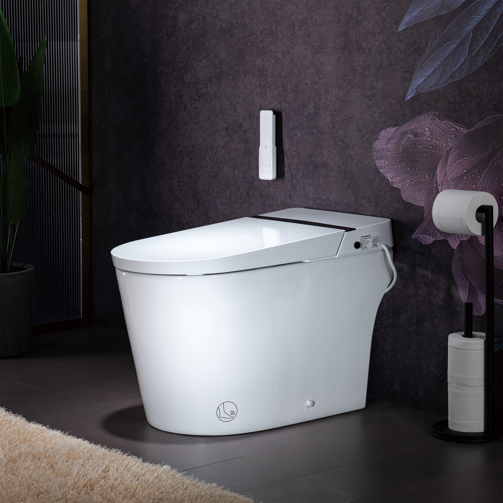  WOODBRIDGE B0990S One Piece Elongated Smart Toilet Bidet with Auto Open & Close, Auto Flush, Foot Sensor Flush, LED Temperature Display, Heated Seat and Integrated Multi Function Remote Control, White_21008