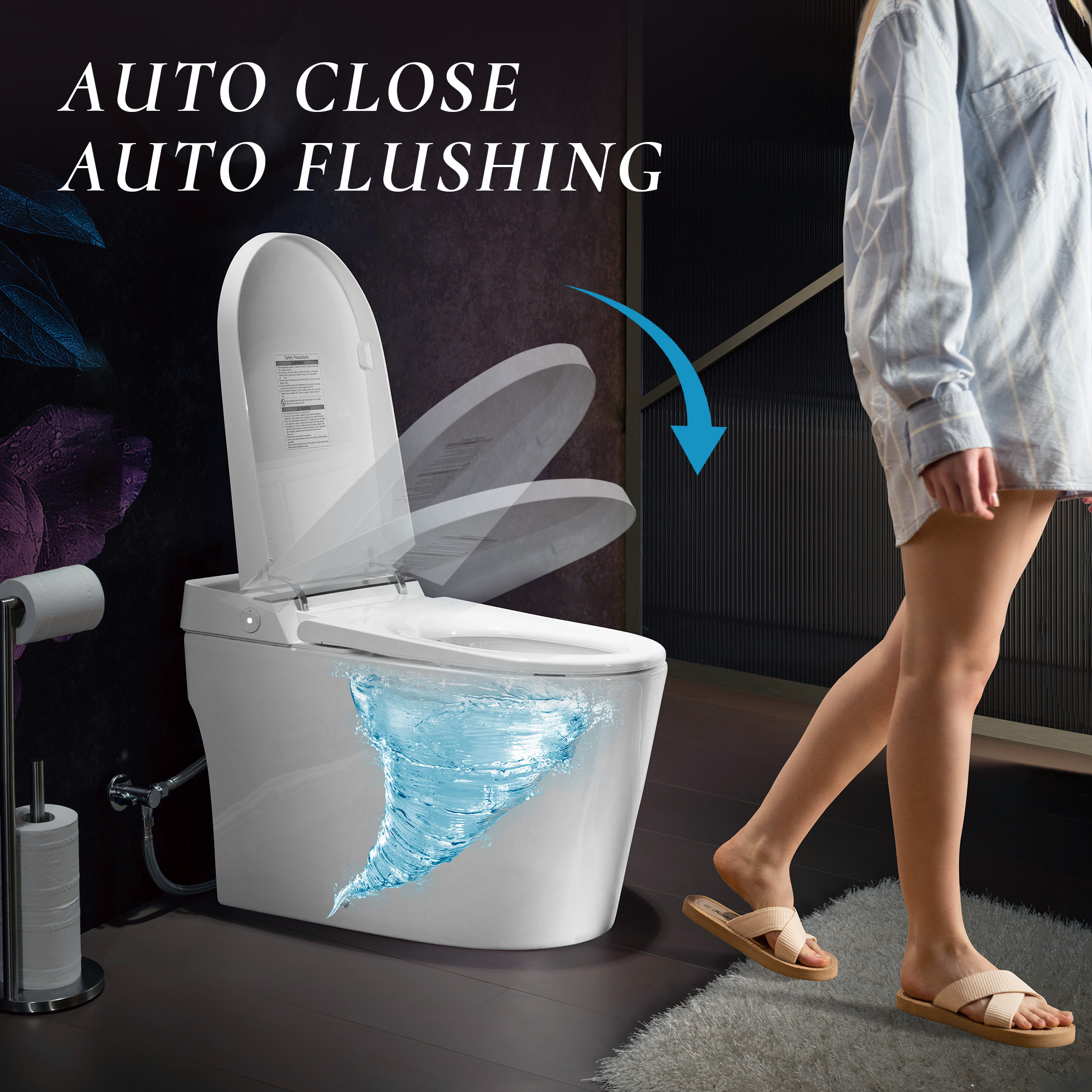  WOODBRIDGE B0990S One Piece Elongated Smart Toilet Bidet with Auto Open & Close, Auto Flush, Foot Sensor Flush, LED Temperature Display, Heated Seat and Integrated Multi Function Remote Control, White_21012