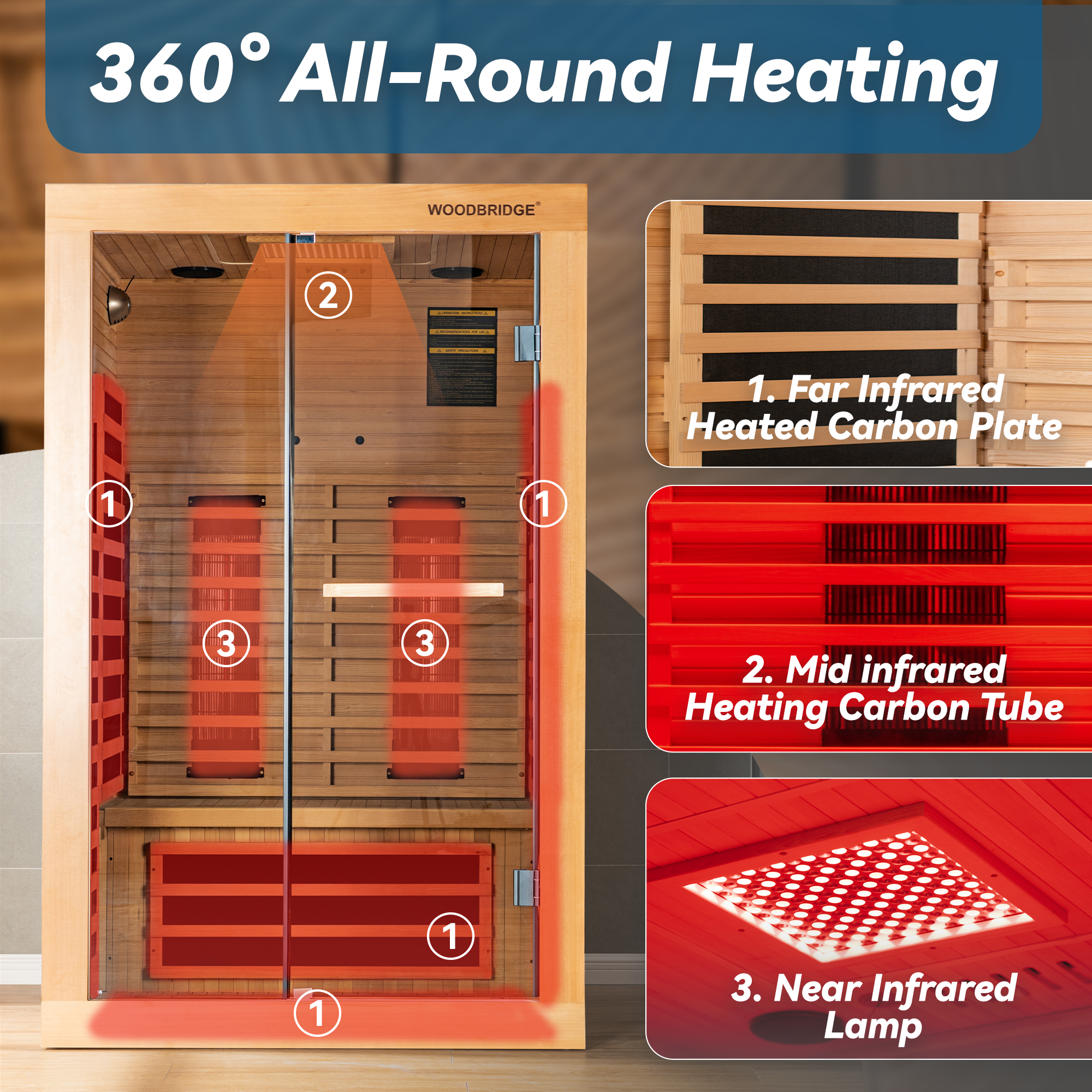  2 Person Canadian Hemlock Wood Infrared Sauna For Home With Touch-Tone Keypad, Led Color Therapy Light, Tempered Glass Door And A Top Vent_20790