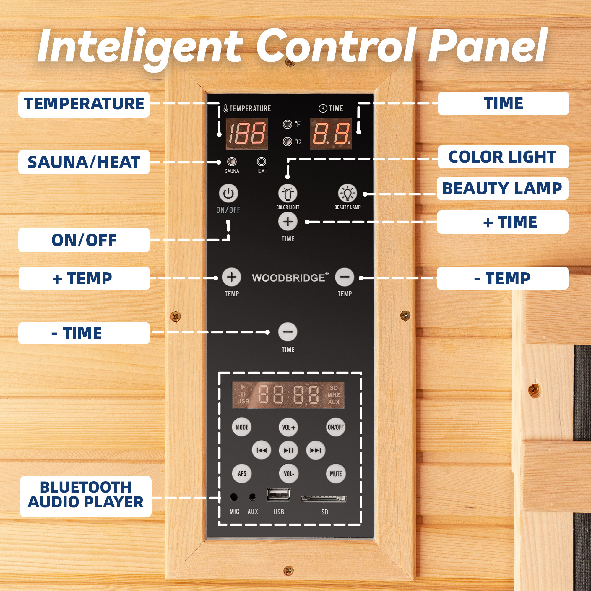  2 Person Canadian Hemlock Wood Infrared Sauna For Home With Touch-Tone Keypad, Led Color Therapy Light, Tempered Glass Door And A Top Vent_20951