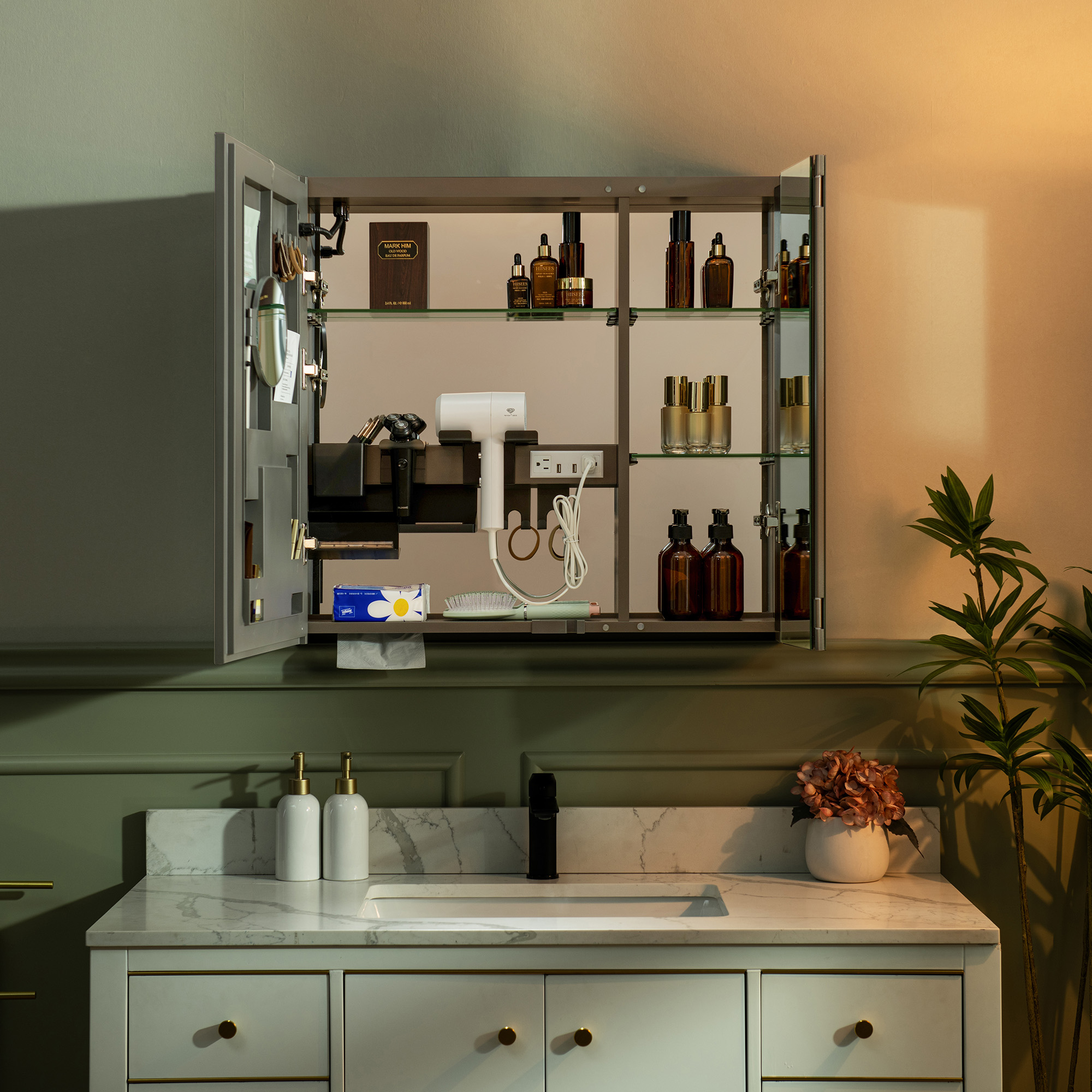  WOODBRIDGE Modern 29.5” W x 27.9” H Smart Storage Medicine Cabinet with Anti-Fog Mirror, LED Lighting, and Medium-Sized Design, M3028_21061