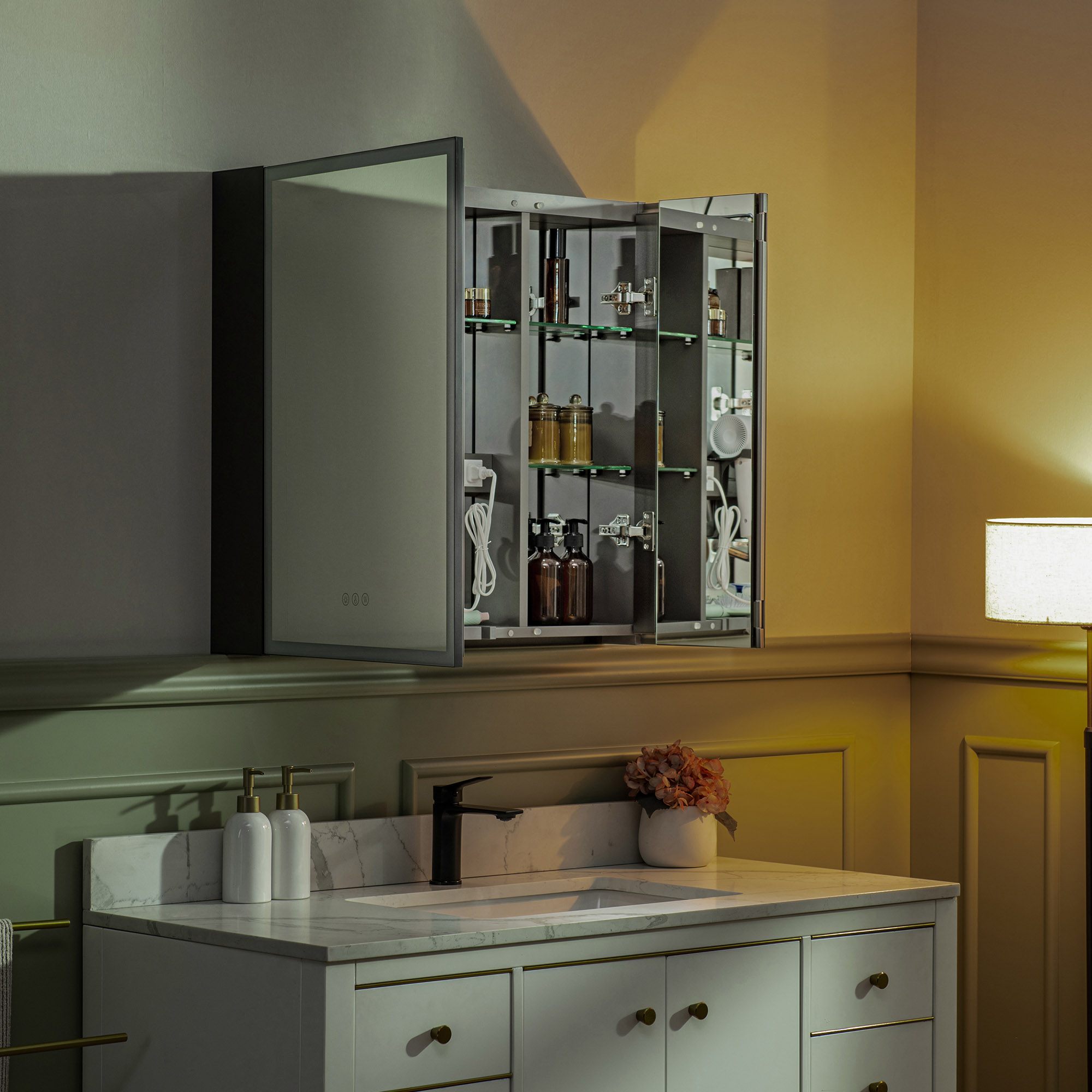  WOODBRIDGE Modern 29.5” W x 27.9” H Smart Storage Medicine Cabinet with Anti-Fog Mirror, LED Lighting, and Medium-Sized Design, M3028_21078