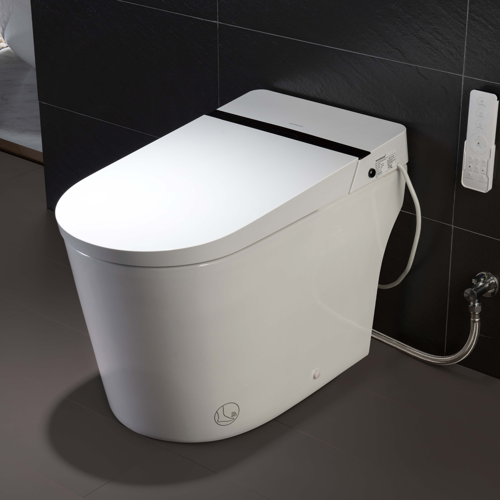  WOODBRIDGE B0990S One Piece Elongated Smart Toilet Bidet with Auto Open & Close, Auto Flush, Foot Sensor Flush, LED Temperature Display, Heated Seat and Integrated Multi Function Remote Control, White_21126