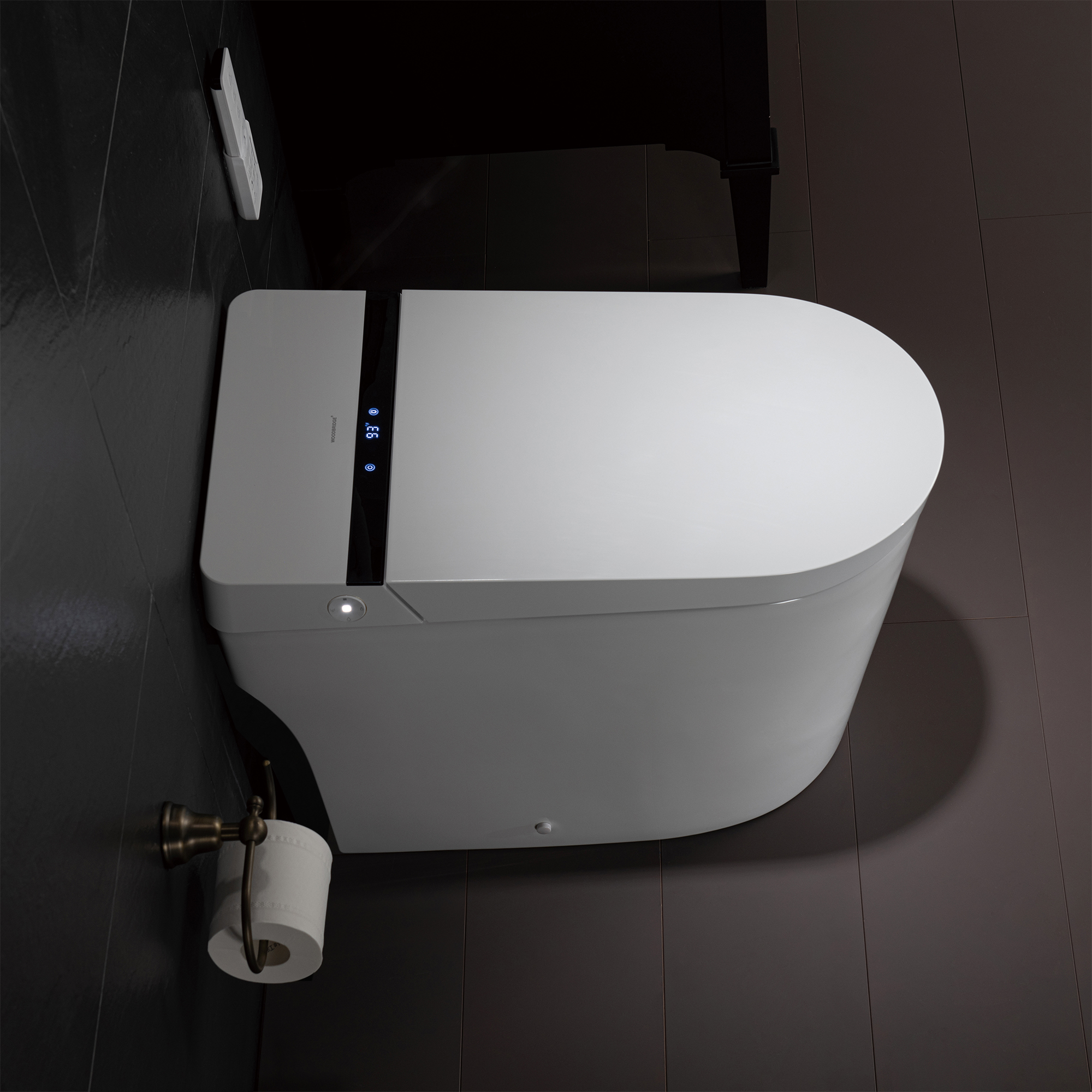  WOODBRIDGE B0990S One Piece Elongated Smart Toilet Bidet with Auto Open & Close, Auto Flush, Foot Sensor Flush, LED Temperature Display, Heated Seat and Integrated Multi Function Remote Control, White_21127