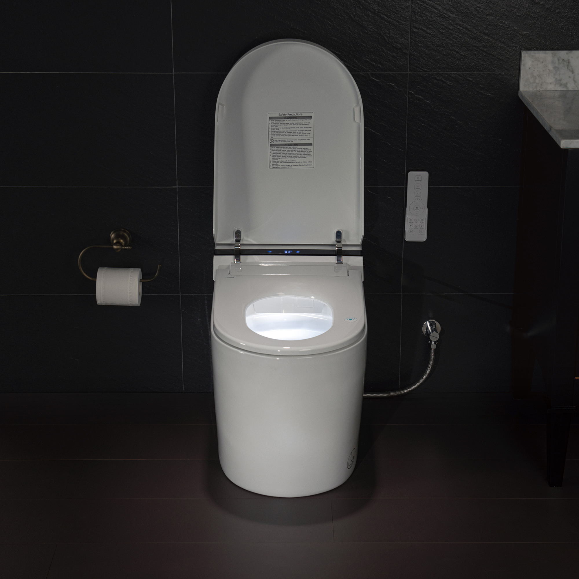  WOODBRIDGE B0990S One Piece Elongated Smart Toilet Bidet with Auto Open & Close, Auto Flush, Foot Sensor Flush, LED Temperature Display, Heated Seat and Integrated Multi Function Remote Control, White_21128