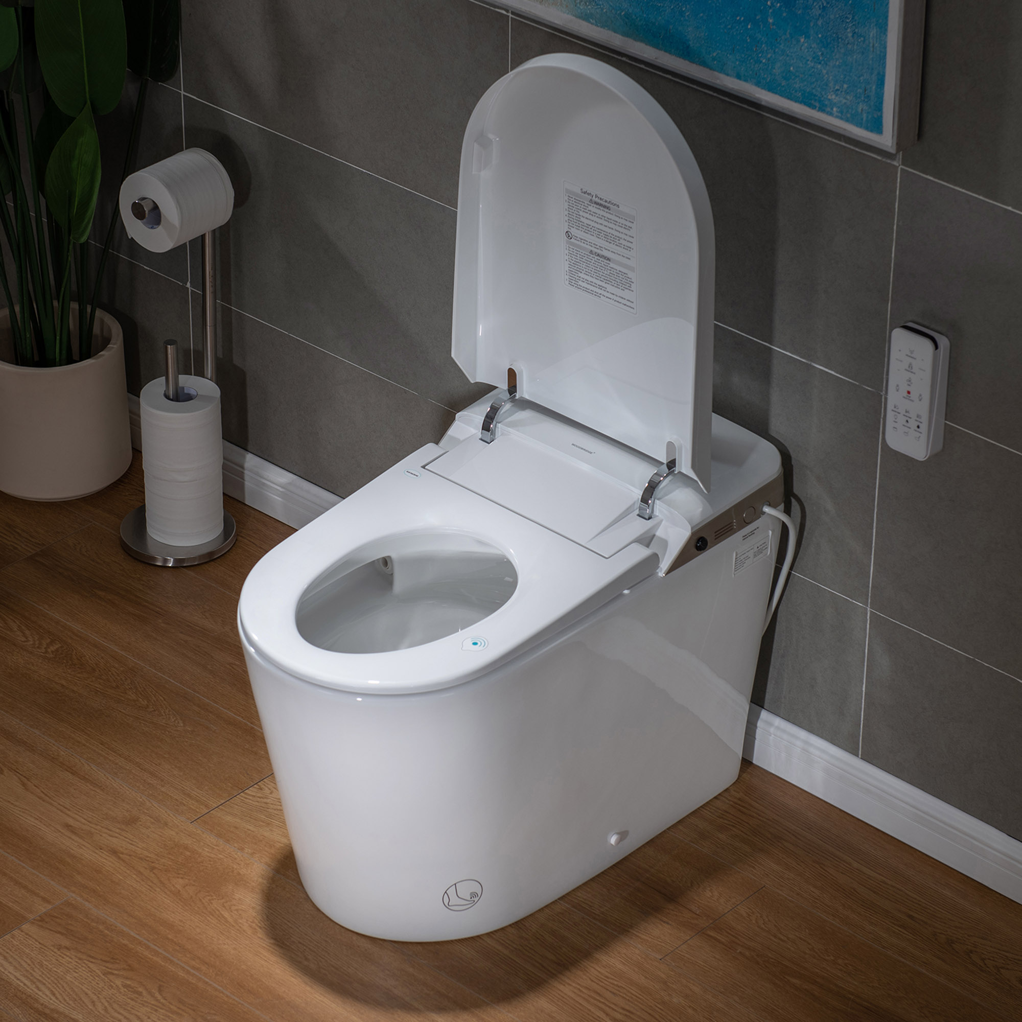  WOODBRIDGE Intelligent Smart Bidet Toilet, Auto Open & Close, Foot Sensor, Auto Quiet Flush, Backup Mechanical Flush, and Advanced Deodorization, White, EBT470_21167