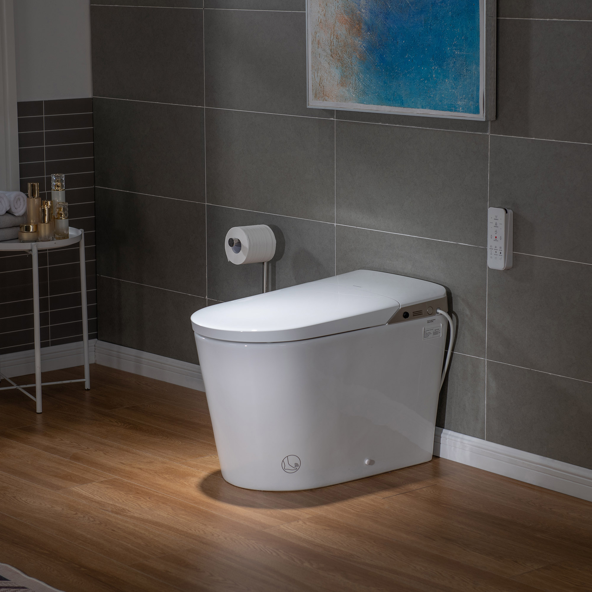  WOODBRIDGE Intelligent Smart Bidet Toilet, Auto Open & Close, Foot Sensor, Auto Quiet Flush, Backup Mechanical Flush, and Advanced Deodorization, White, EBT470_21168