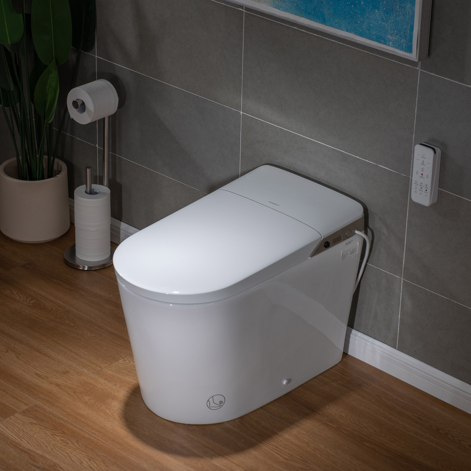  WOODBRIDGE Intelligent Smart Bidet Toilet, Auto Open & Close, Foot Sensor, Auto Quiet Flush, Backup Mechanical Flush, and Advanced Deodorization, White, EBT470_21172