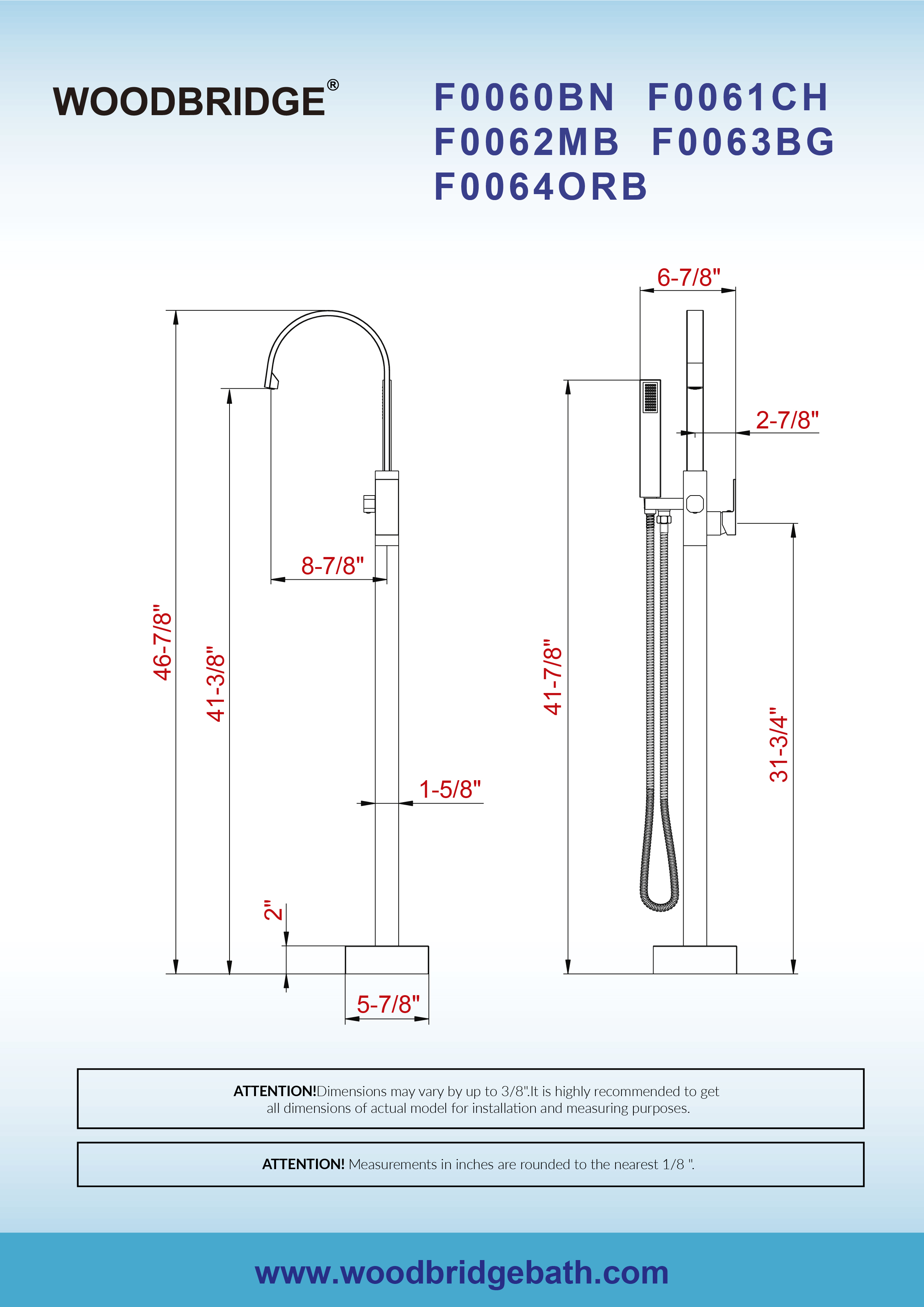  WOODBRIDGE F0064ORB Contemporary Single Handle Floor Mount Freestanding Tub Filler Faucet with Hand Shower in Oil Rubbed Bronze Finish_21203