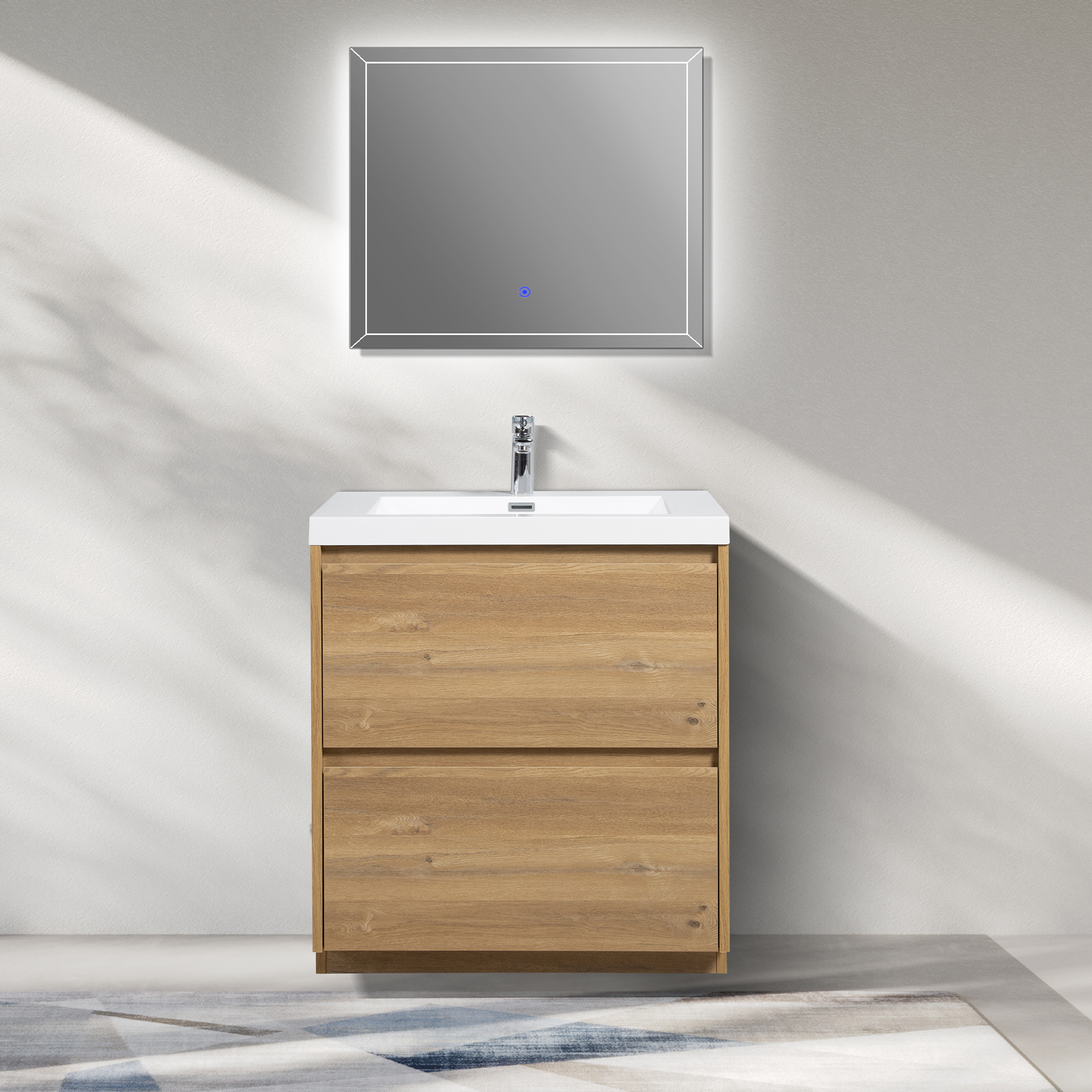 WOODBRIDGE 29-1/2 in. W x 19-5/8 in. D Freestanding Vanity in Mature Oak with Resin Composite Vanity Top in Glossy White