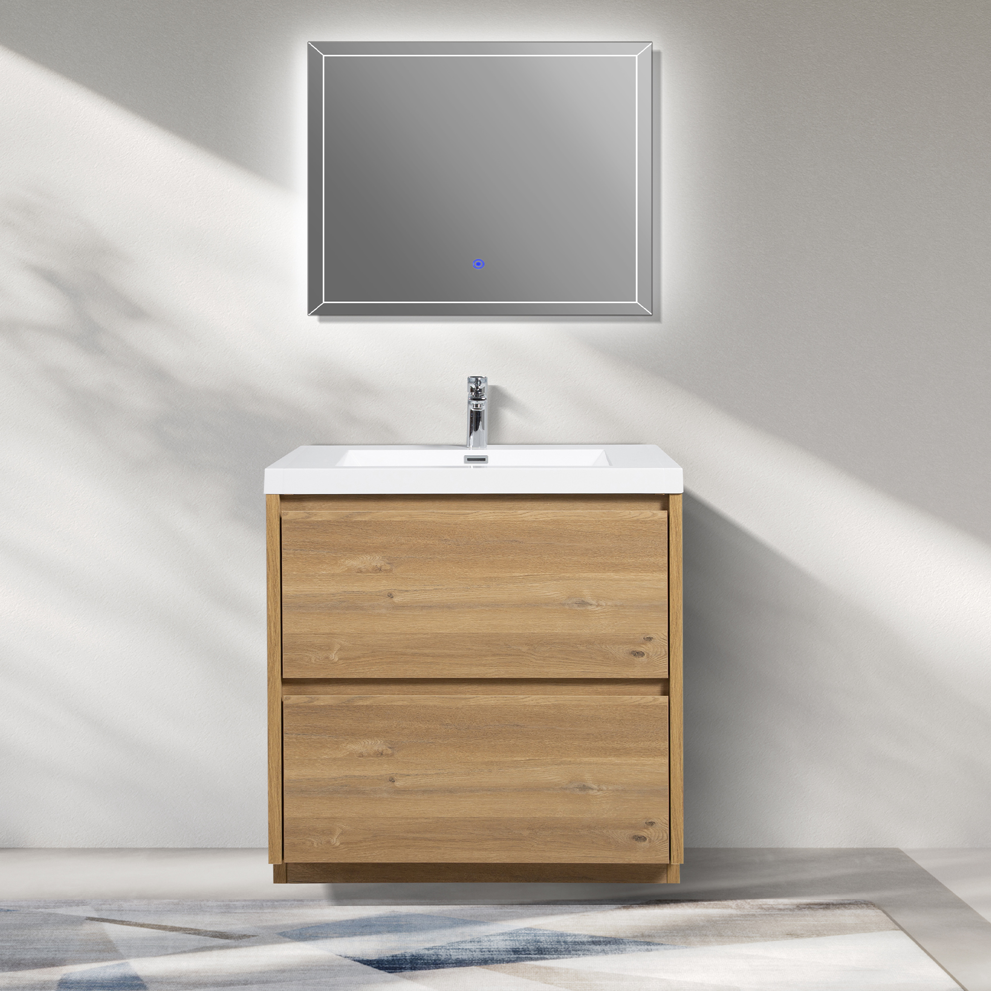 WOODBRIDGE 35-3/8 in. W x 19-5/8 in. D Freestanding Vanity in Mature Oak with Resin Composite Vanity Top in Glossy White