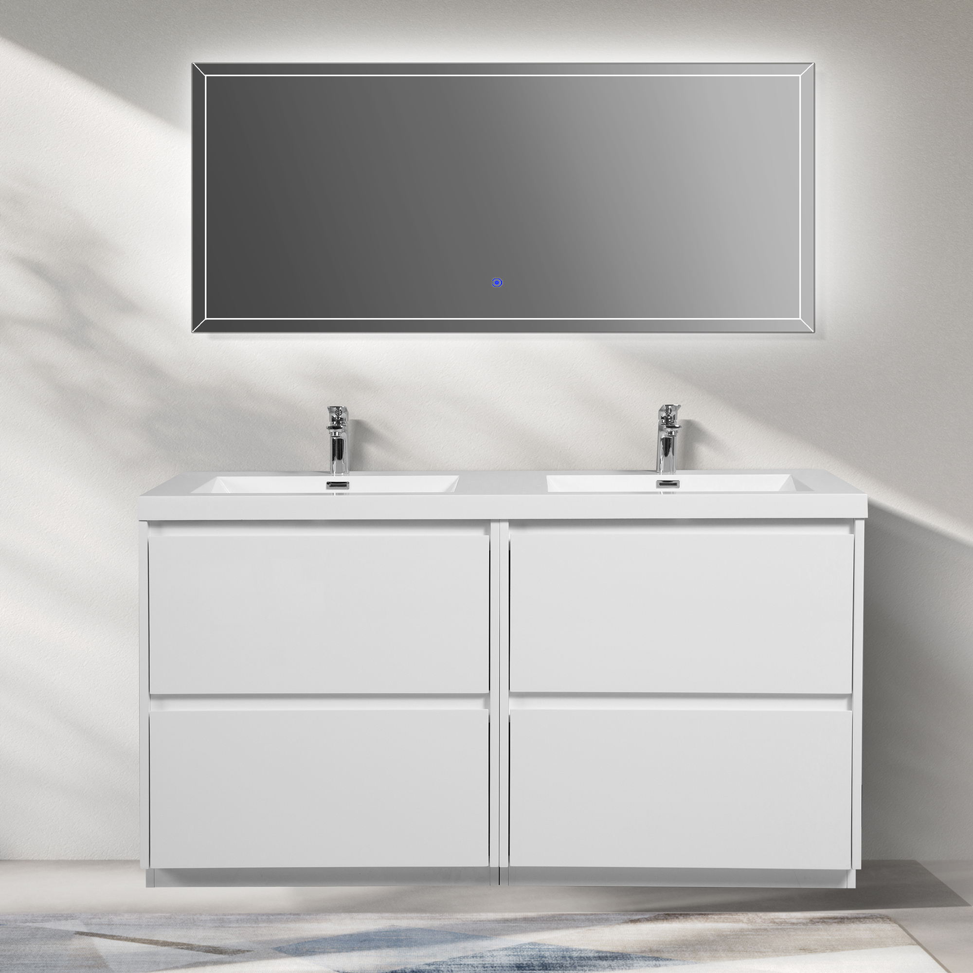 WOODBRIDGE 59 in. W x 19-5/8 in. D Freestanding Double Vanity with Resin Composite Double Sink Vanity Top in White