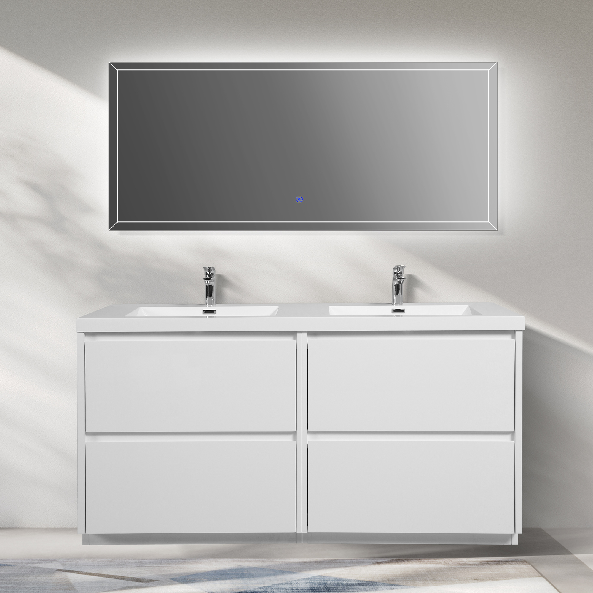 WOODBRIDGE 72 in. W x 19-5/8 in. D Freestanding Double Vanity with Resin Composite Double Sink Vanity Top in White