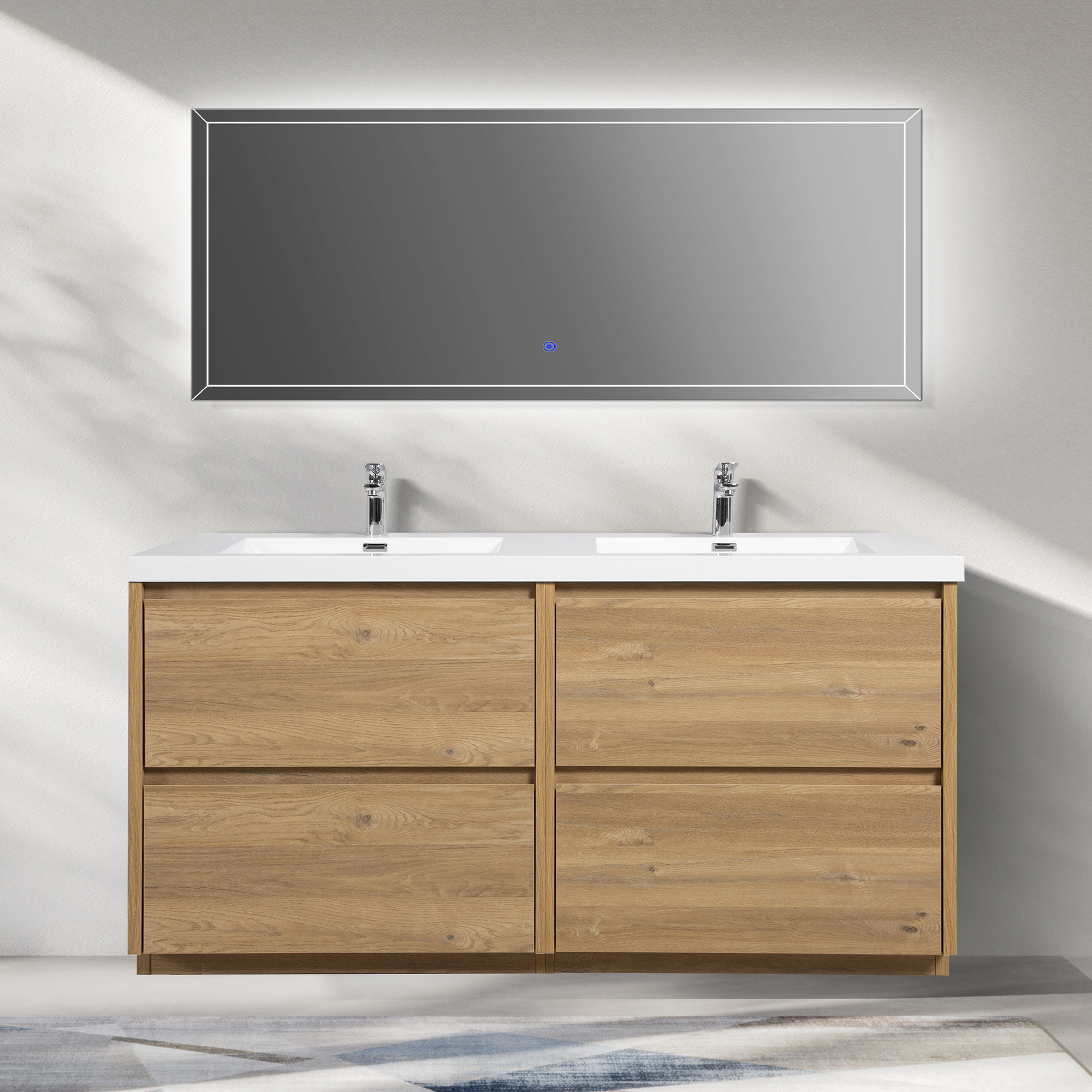 WOODBRIDGE 72 in. W x 19-5/8 in. D Freestanding Double Vanity in Mature Oak with Resin Composite Double Sink Vanity Top in Glossy White