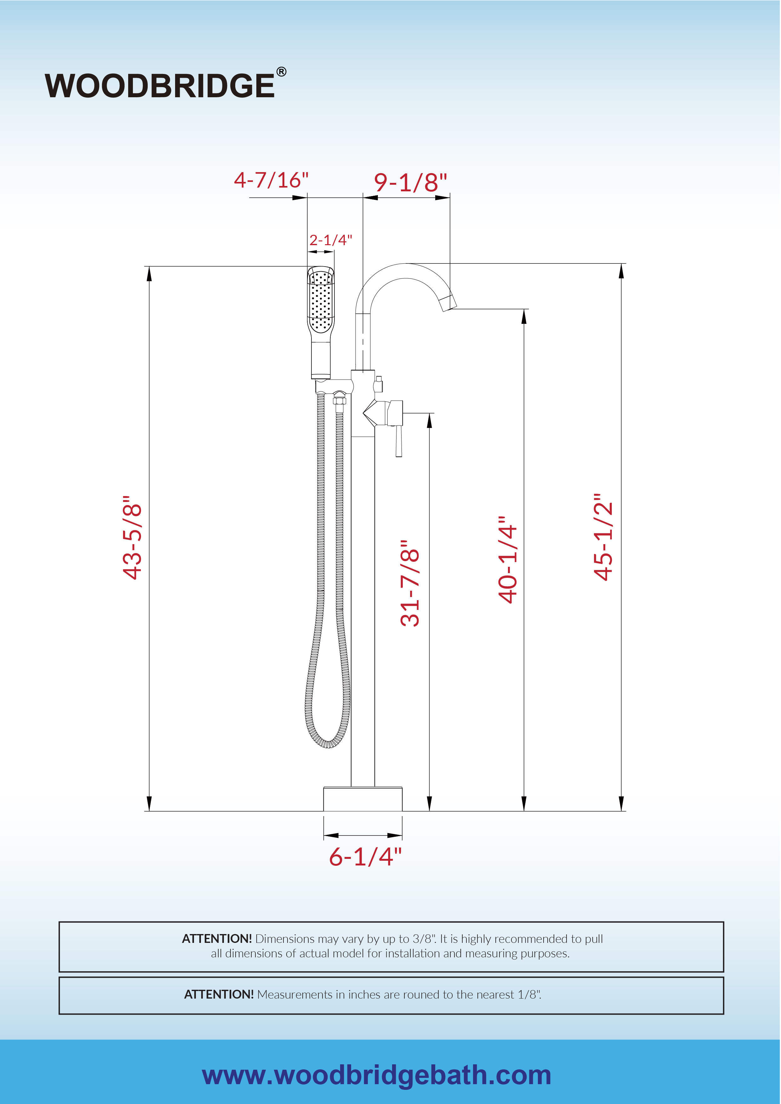  WOODBRIDGE F0023BNSQ Fusion Single Handle Floor Mount Freestanding Tub Filler Faucet with Square Comfort Grip Hand Shower in Brushed Nickel Finish._12198