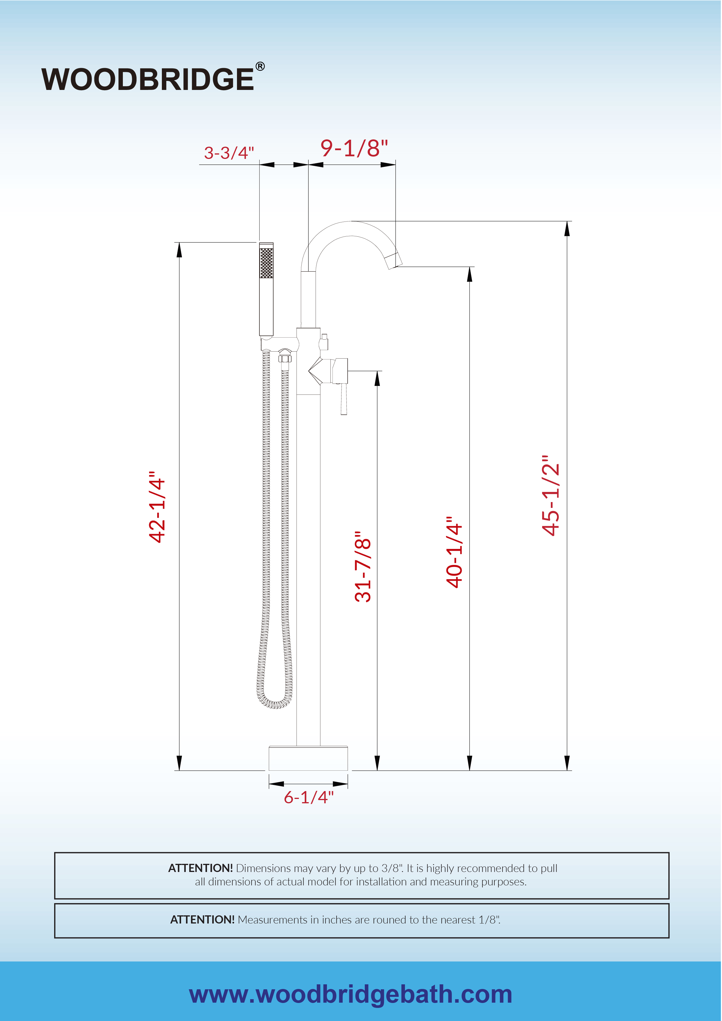  WOODBRIDGE F0026BGRD Contemporary Single Handle Floor Mount Freestanding Tub Filler Faucet with Cylinder Shape Hand shower in Brushed Gold Finish._4195