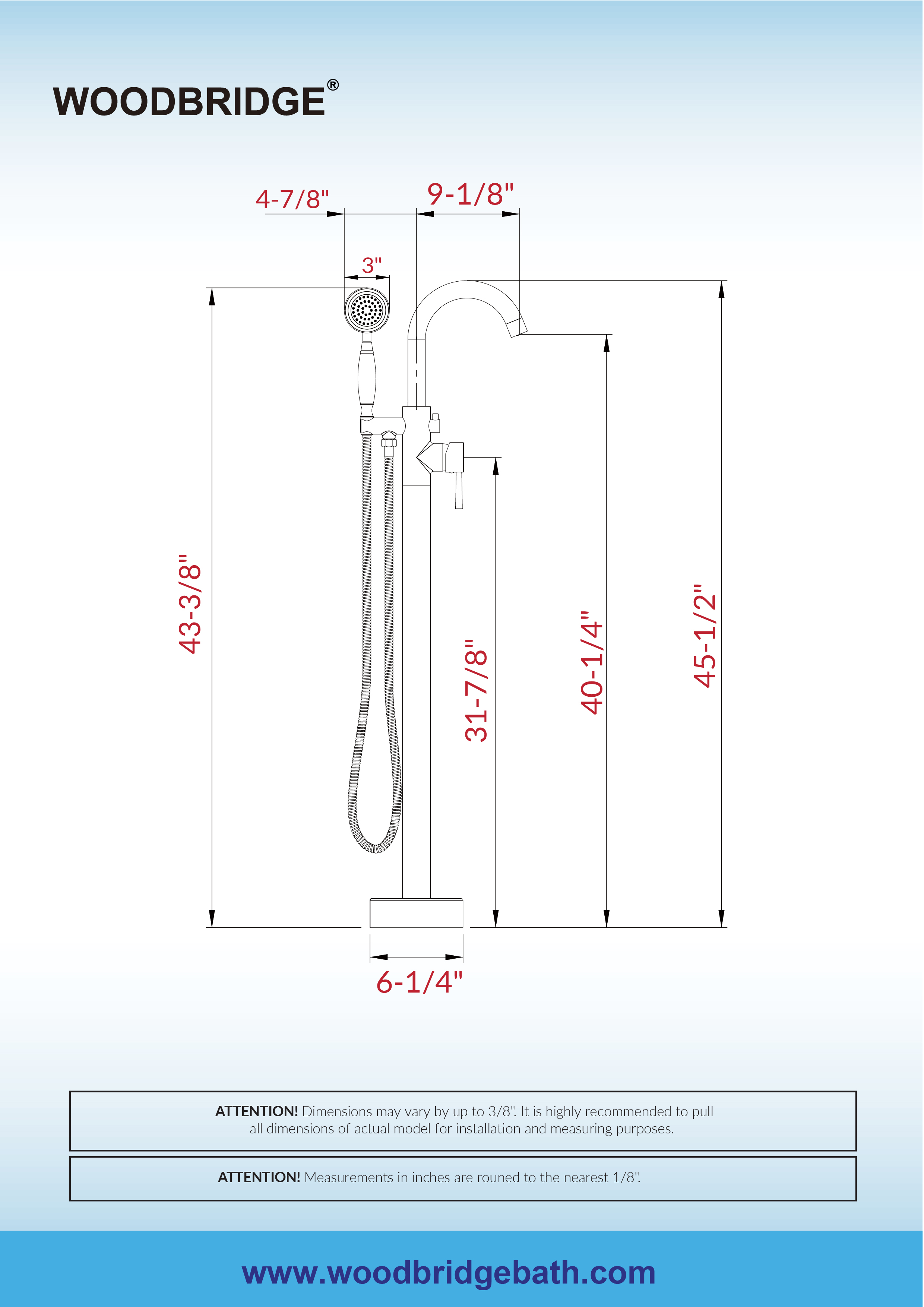  WOODBRIDGE F0026BGVT Fusion Single Handle Floor Mount Freestanding Tub Filler Faucet with Telephone Hand shower in Brushed Gold Finish._4186