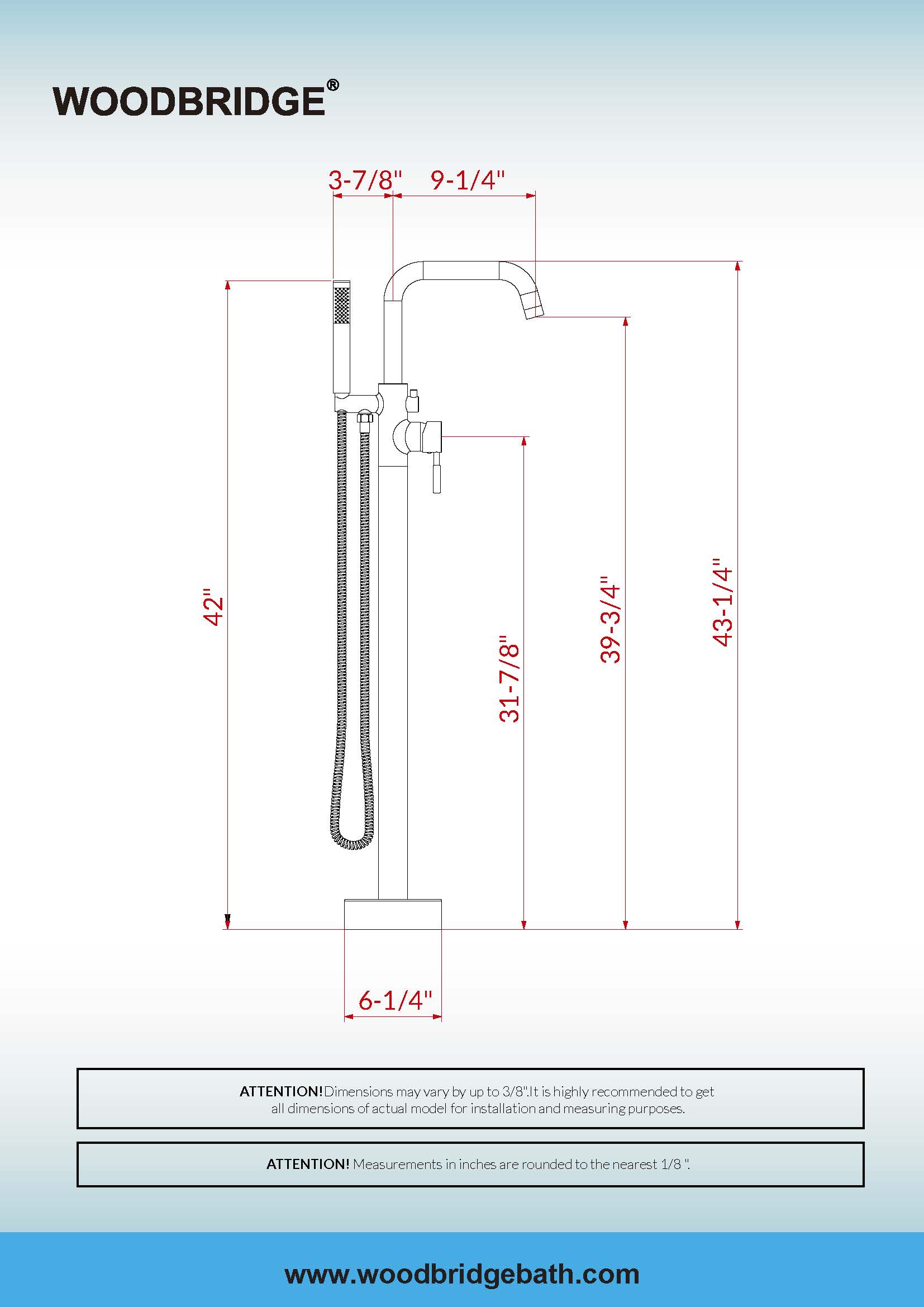  WOODBRIDGE F0072MBRD Contemporary Single Handle Floor Mount Freestanding Tub Filler Faucet with Cylinder Style Hand Shower in Matte Black Finish._15163