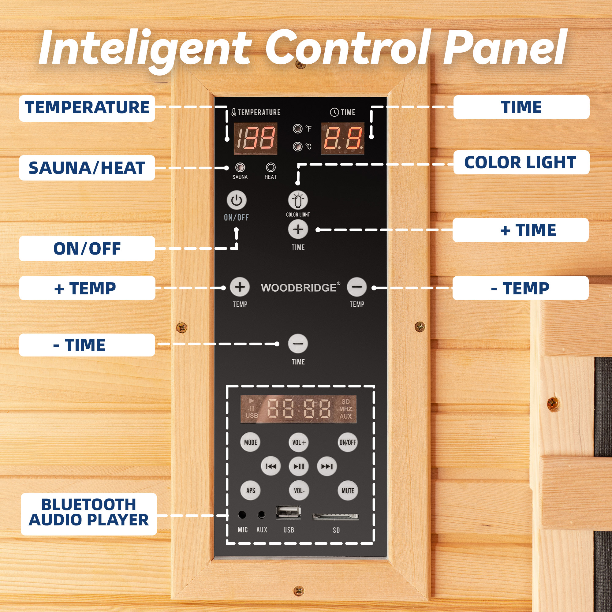  1 Person Canadian Hemlock Wood Infrared Sauna For Home With Touch-Tone Keypad, Led Color Therapy Light, Tempered Glass Door And A Top Vent_20777