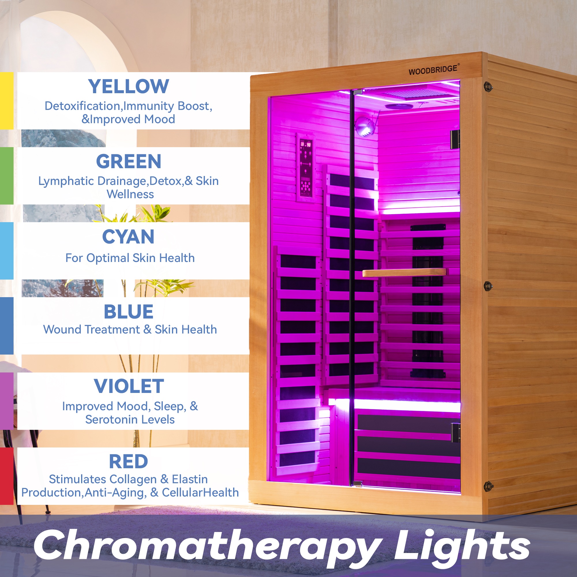  2 Person Canadian Hemlock Wood Infrared Sauna For Home With Touch-Tone Keypad, Led Color Therapy Light, Tempered Glass Door And A Top Vent_20954