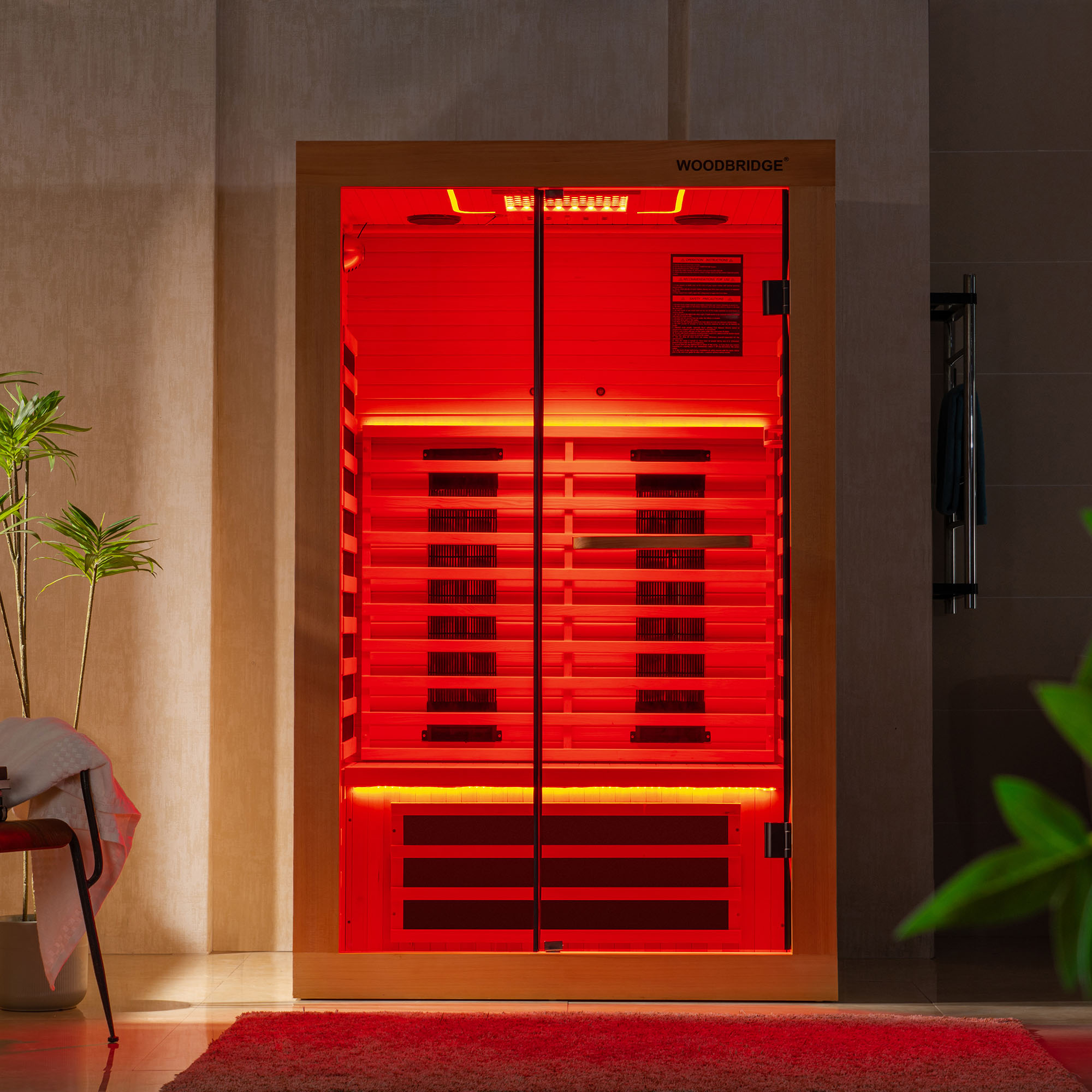  2 Person Canadian Hemlock Wood Infrared Sauna For Home With Touch-Tone Keypad, Led Color Therapy Light, Tempered Glass Door And A Top Vent_23971