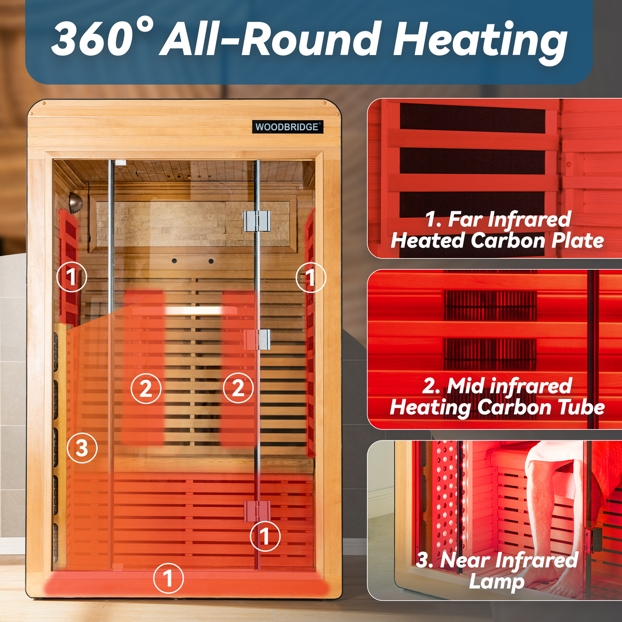  2 Person Canadian Hemlock Wood Infrared Sauna For Home With Touch-Tone Keypad, Led Color Therapy Light, Tempered Glass Door And A Top Vent_20976