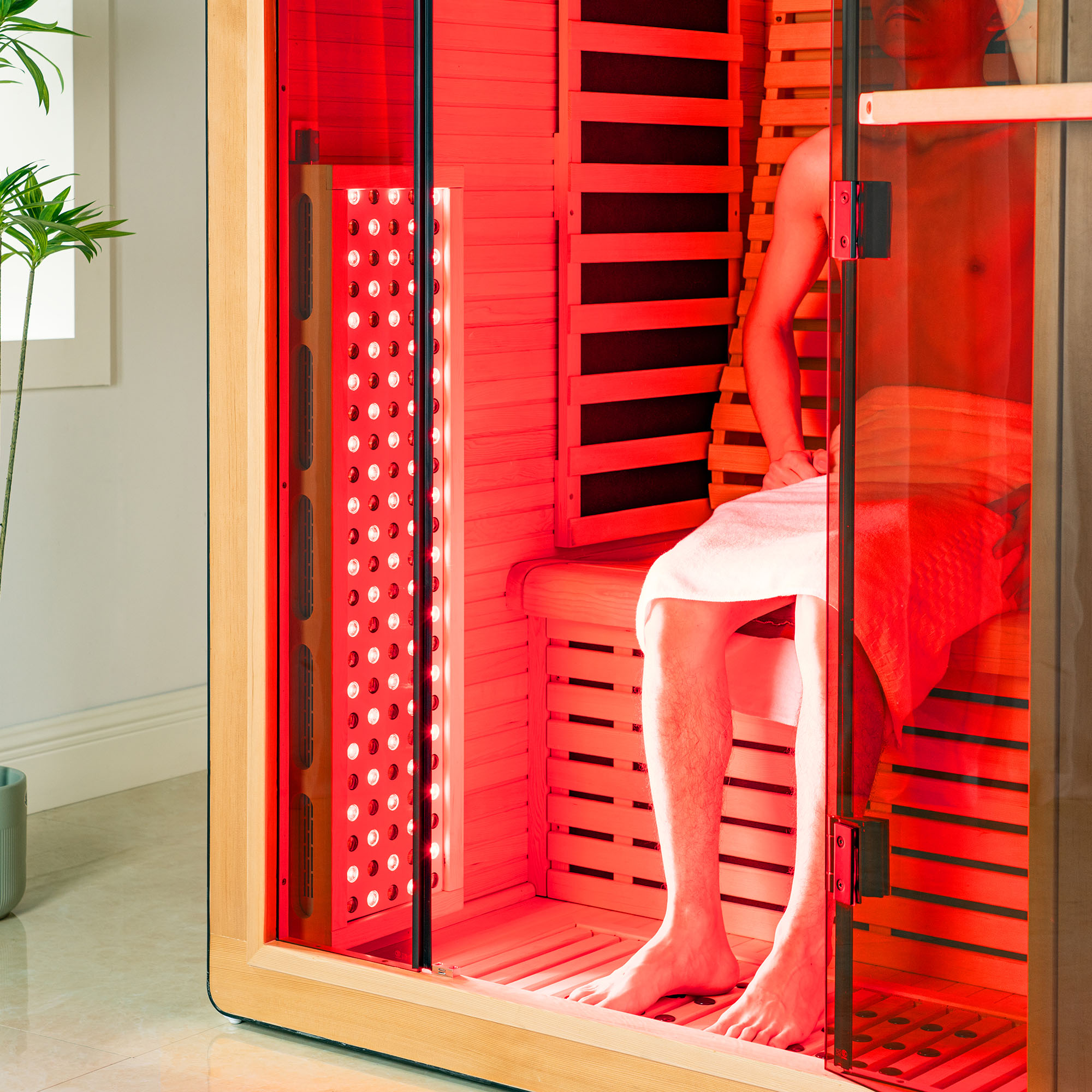  2 Person Canadian Hemlock Wood Infrared Sauna For Home With Touch-Tone Keypad, Led Color Therapy Light, Tempered Glass Door And A Top Vent_20984