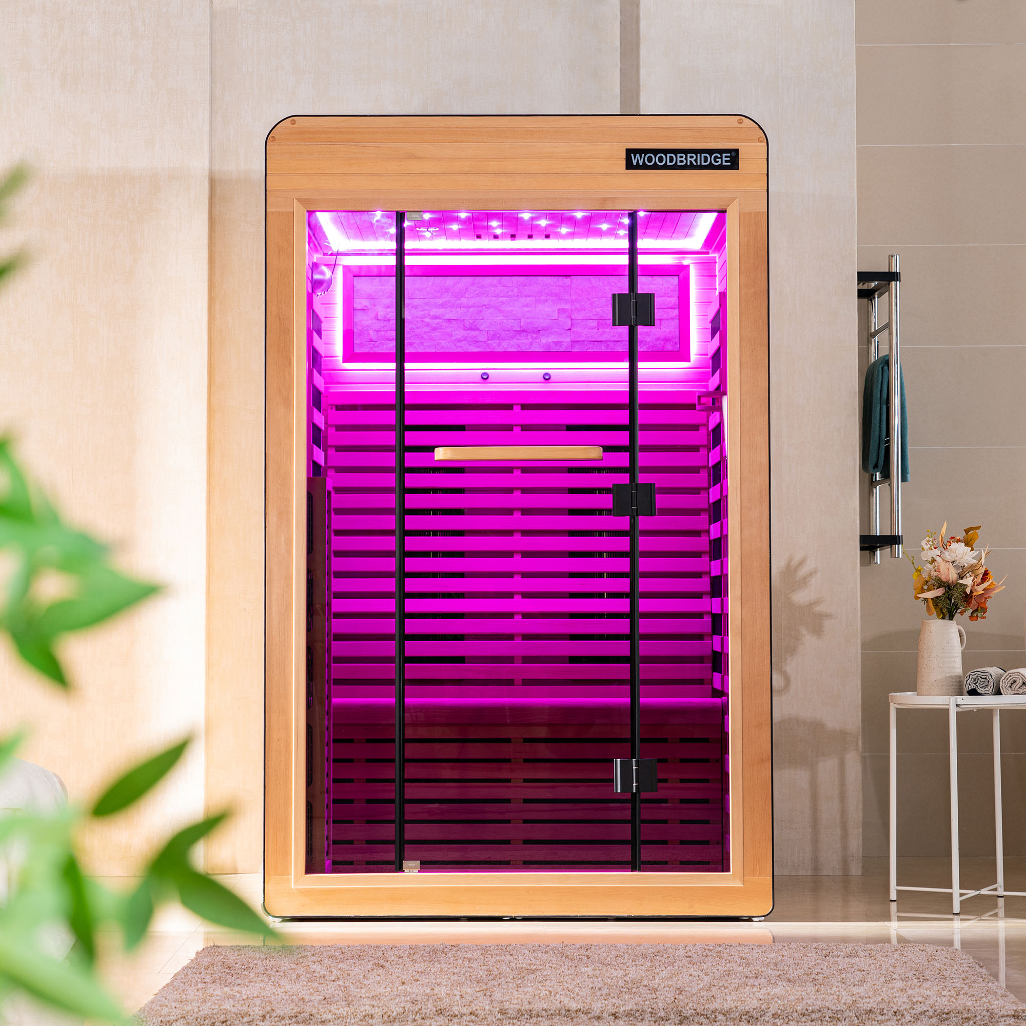  2 Person Canadian Hemlock Wood Infrared Sauna For Home With Touch-Tone Keypad, Led Color Therapy Light, Tempered Glass Door And A Top Vent_20997