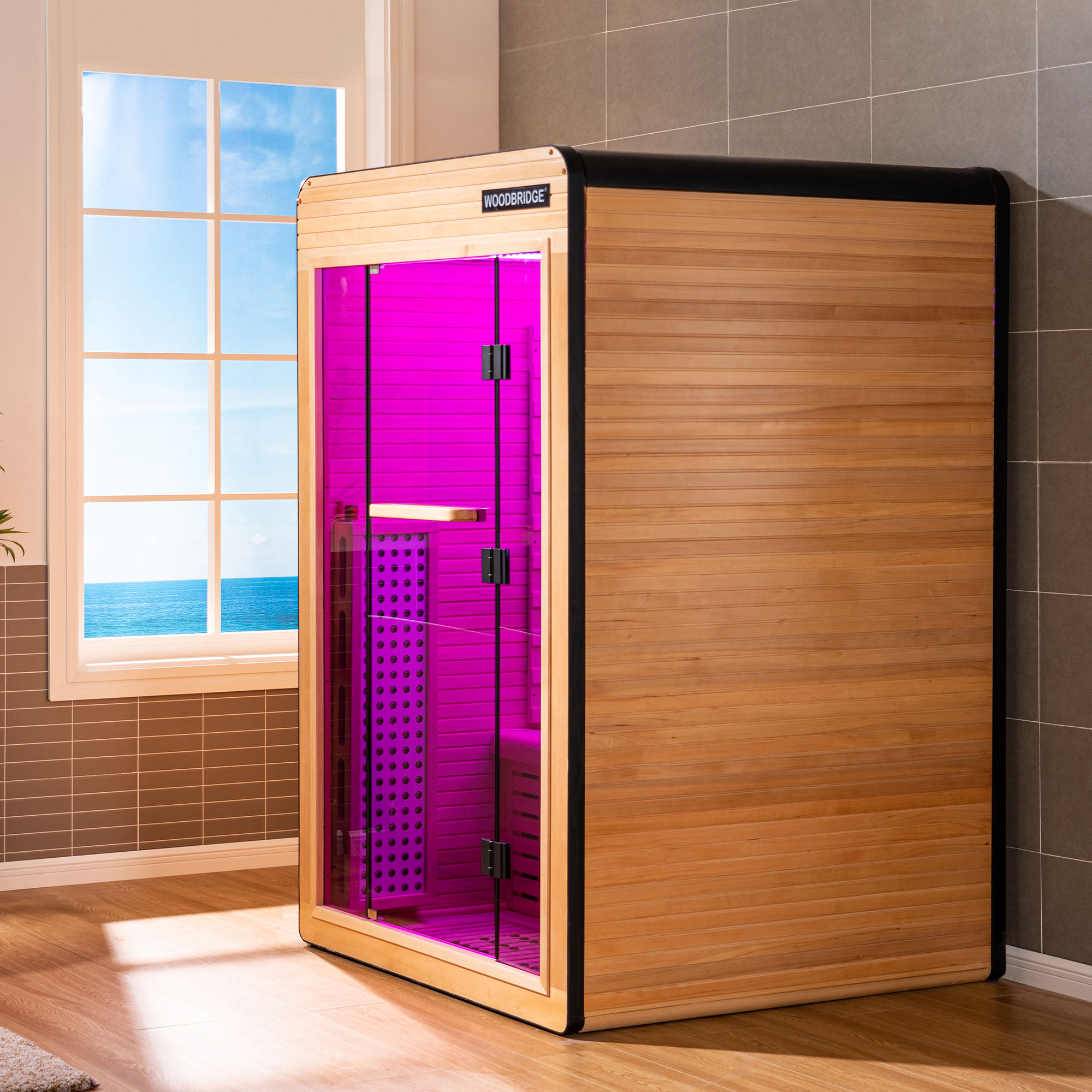  2 Person Canadian Hemlock Wood Infrared Sauna For Home With Touch-Tone Keypad, Led Color Therapy Light, Tempered Glass Door And A Top Vent_21002