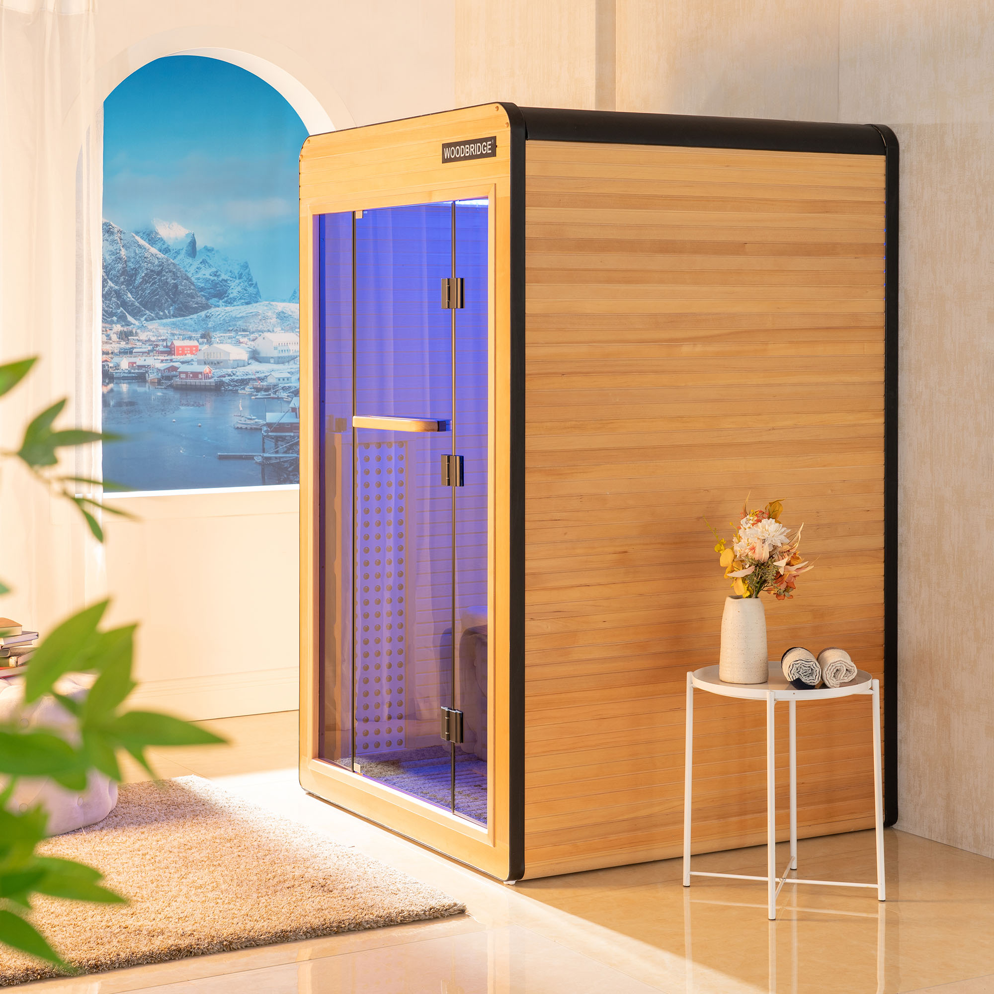  2 Person Canadian Hemlock Wood Infrared Sauna For Home With Touch-Tone Keypad, Led Color Therapy Light, Tempered Glass Door And A Top Vent_21004