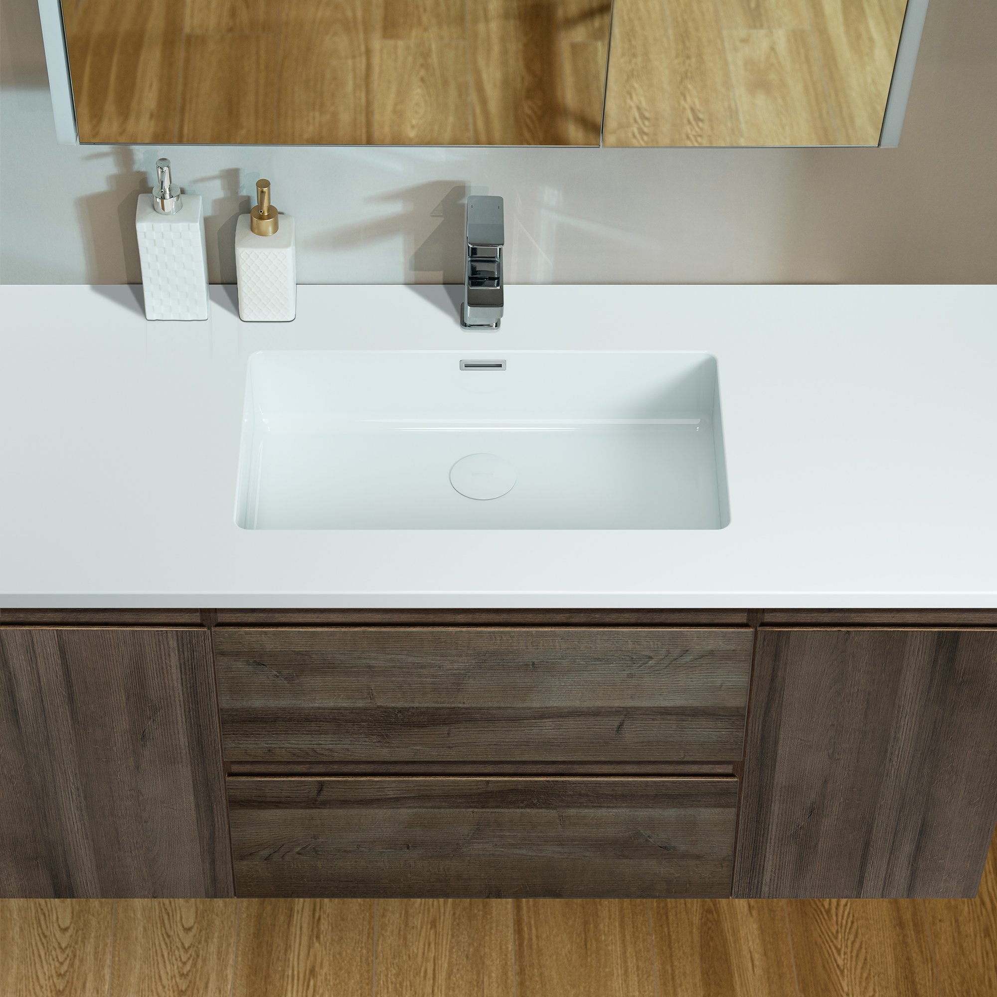  WOODBRIDGE 47-1/4 in. W x 19-5/8 in. D Wall Mounted Floating Vanity in Grey Oak with Resin Composite Vanity Top in Glossy White_20619