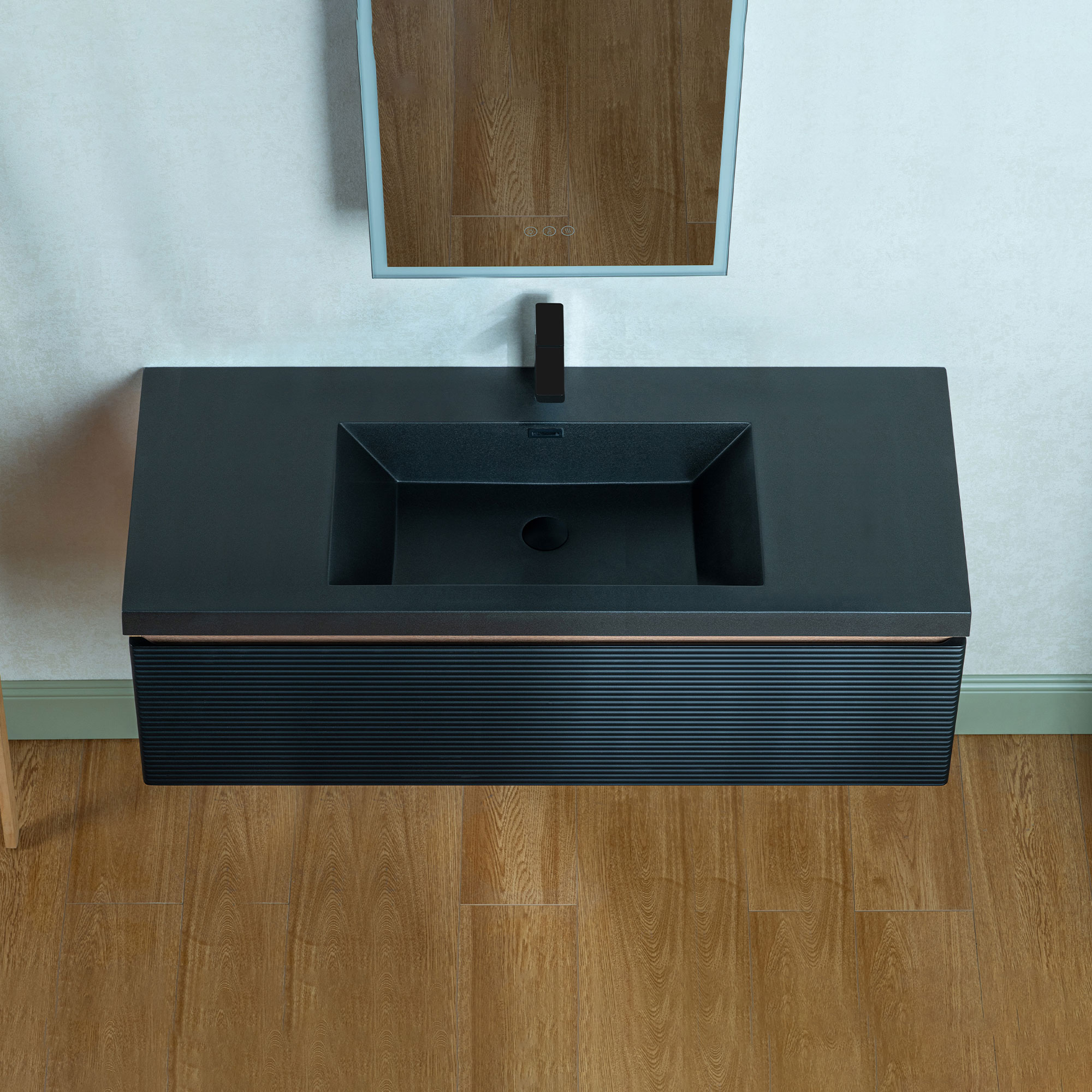  WOODBRIDGE 47-1/4 in. W x 19-5/8 in. D Wall Mounted Floating Multi-layer Engineering Wood Bathroom Vanity with Premium Black Sintered Stone Vanity Top_24004