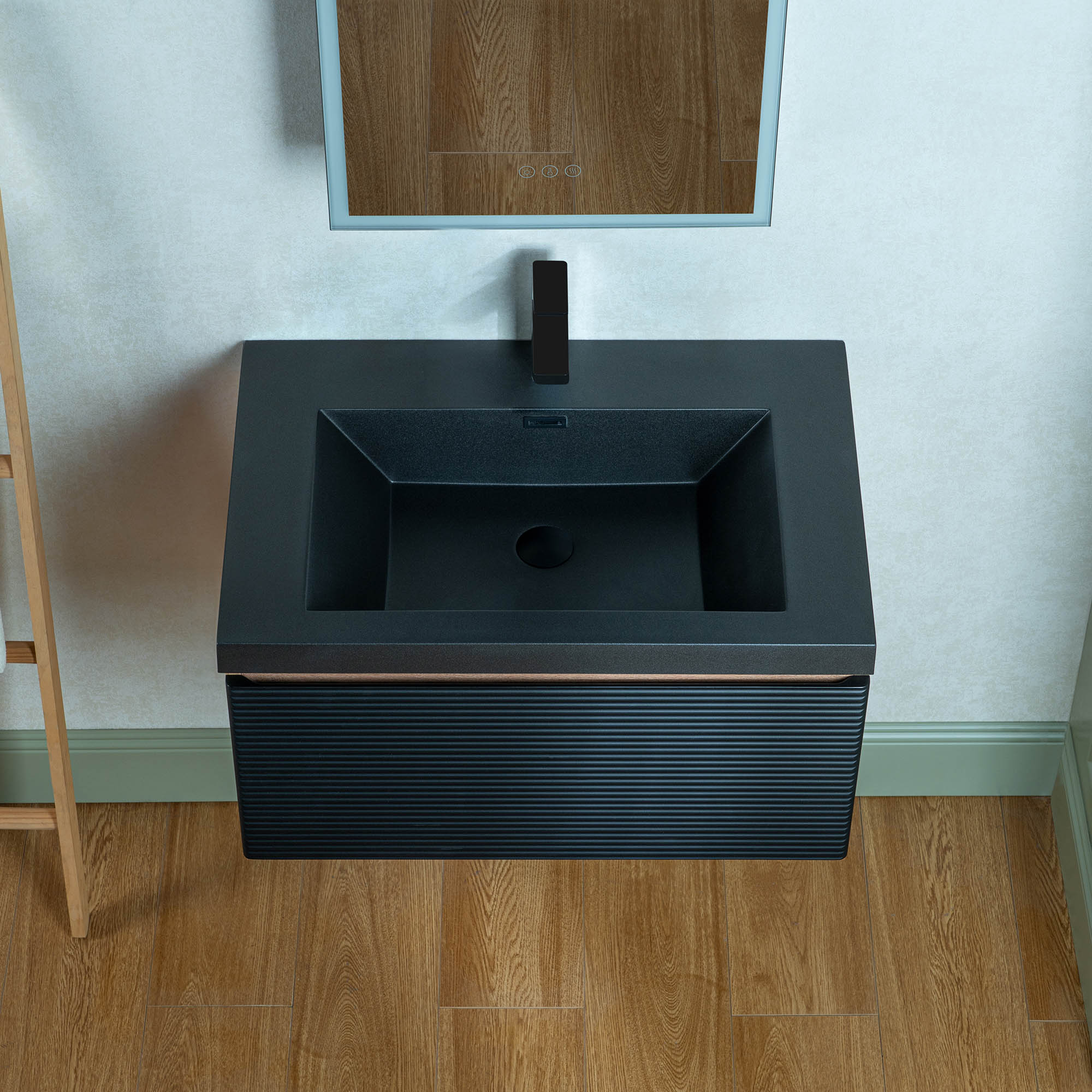  WOODBRIDGE 29-1/2 in. W x 19-5/8 in. D Wall Mounted Floating Multi-layer Engineering Wood Bathroom Vanity with Premium Black Sintered Stone Vanity Top_24014