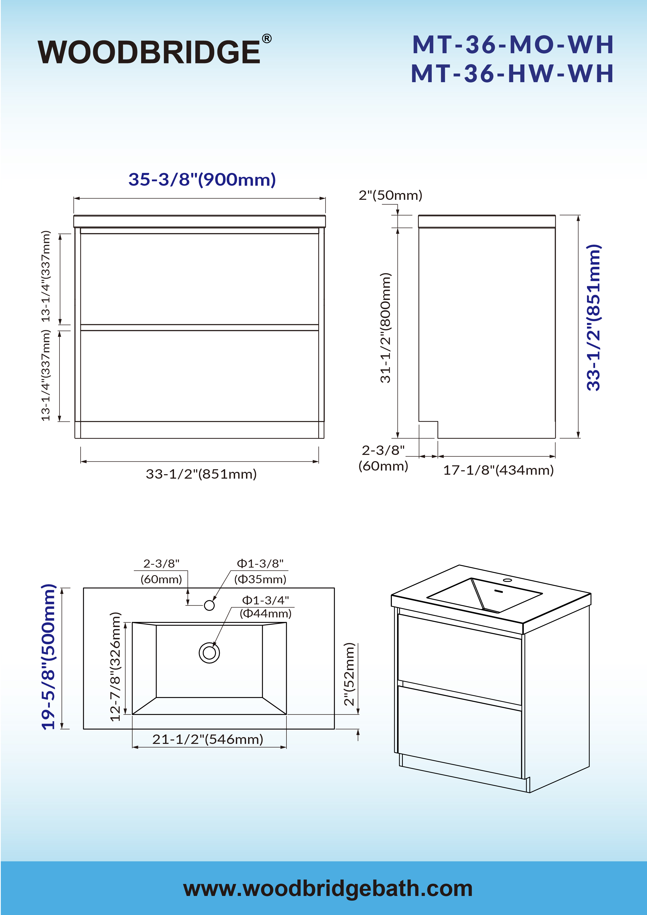  WOODBRIDGE 35-3/8 in. W x 19-5/8 in. D Freestanding Vanity with Resin Composite Vanity Top in White_24026