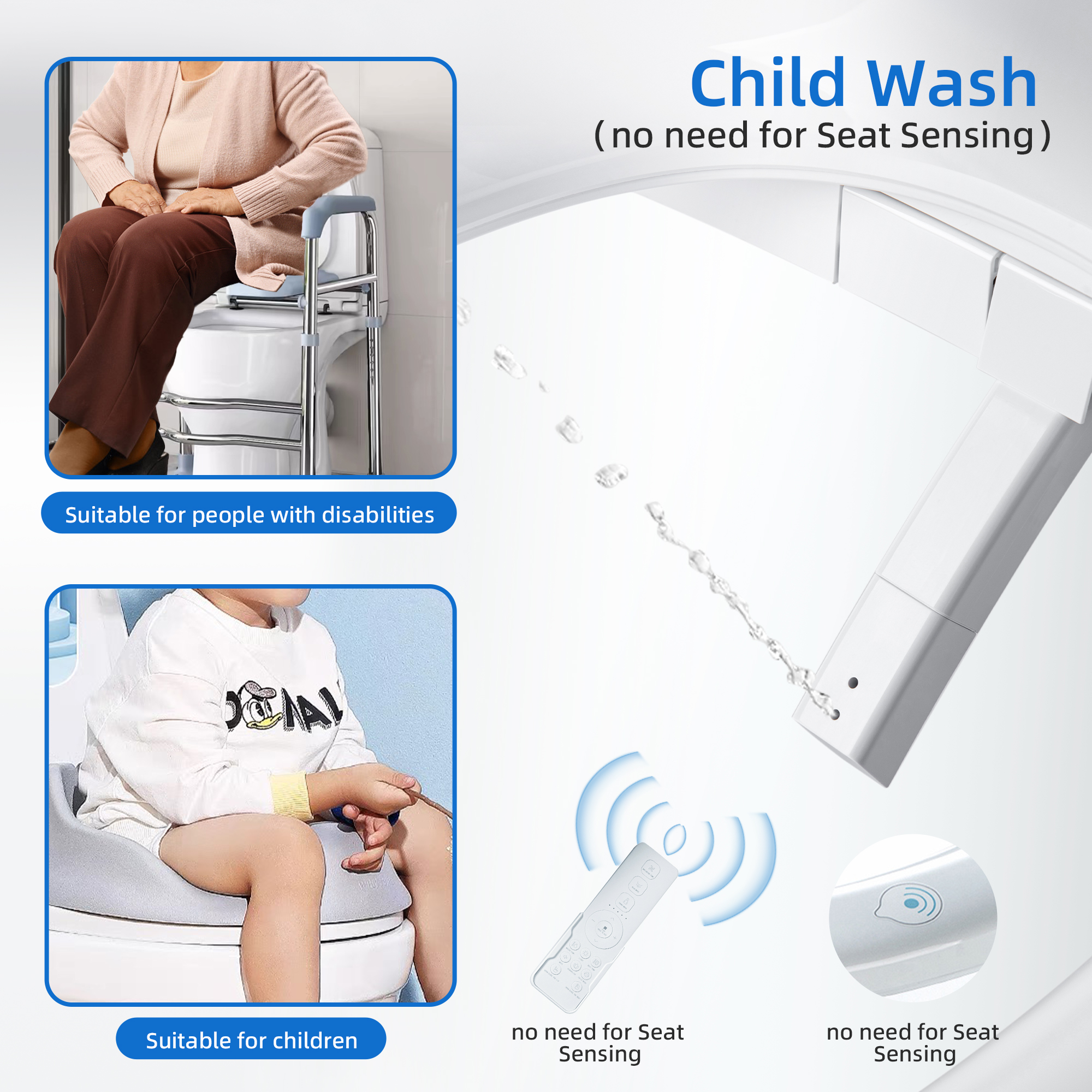  WOODBRIDGE Electronic Bidet Seat with Automatic open and close lid, Child Wash, Elongated Soft Close, White BID03_24069