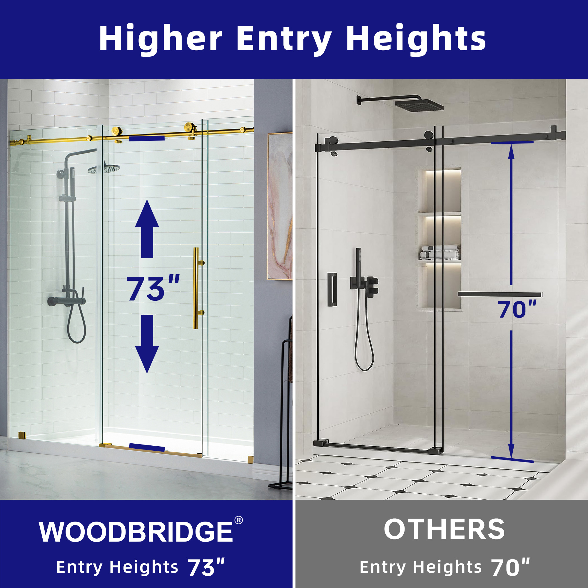  WOODBRIDGE Frameless Shower Doors 68-72
