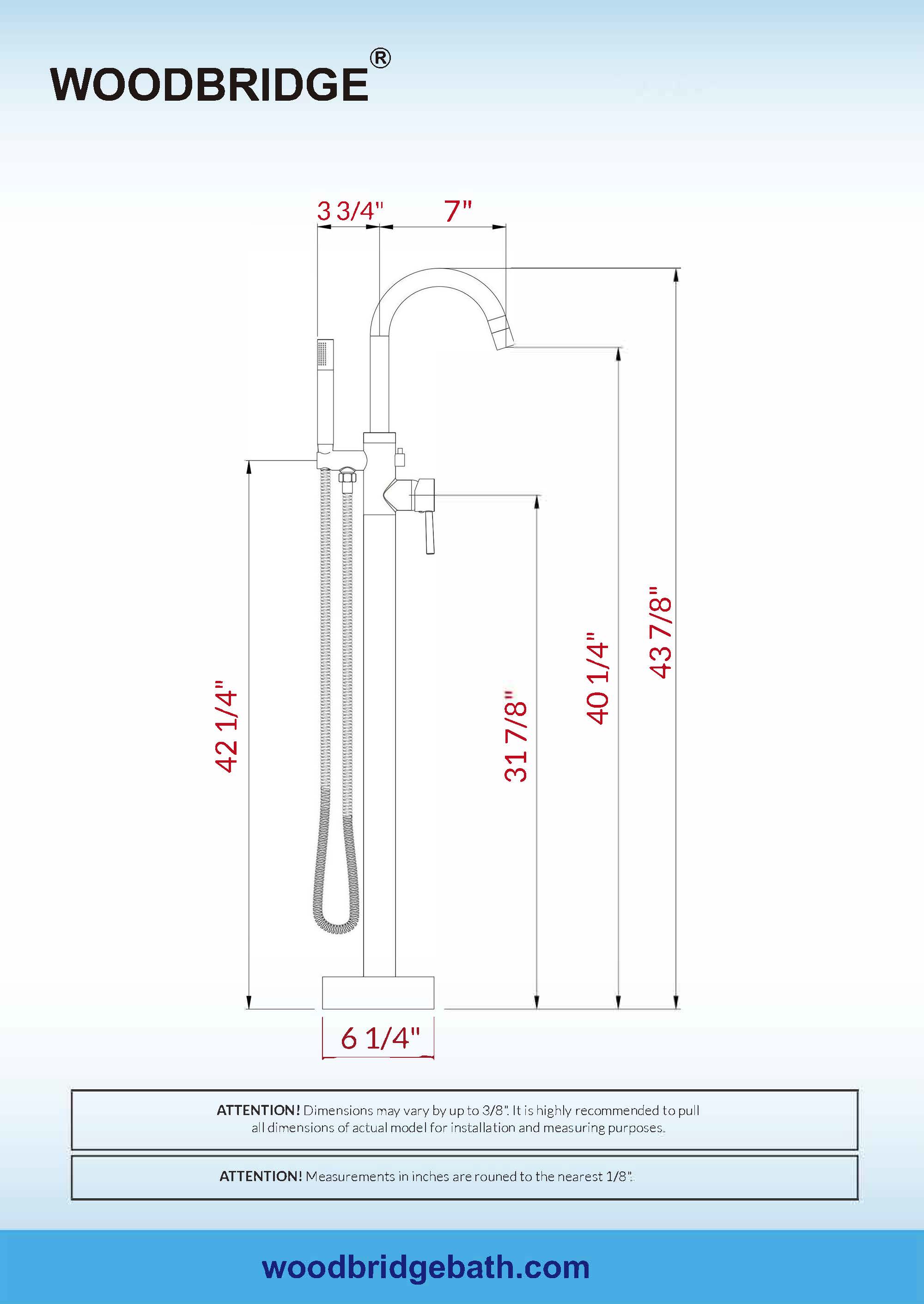  WOODBRIDGE F0026BGRD Contemporary Single Handle Floor Mount Freestanding Tub Filler Faucet with Cylinder Shape Hand shower in Brushed Gold Finish._24717